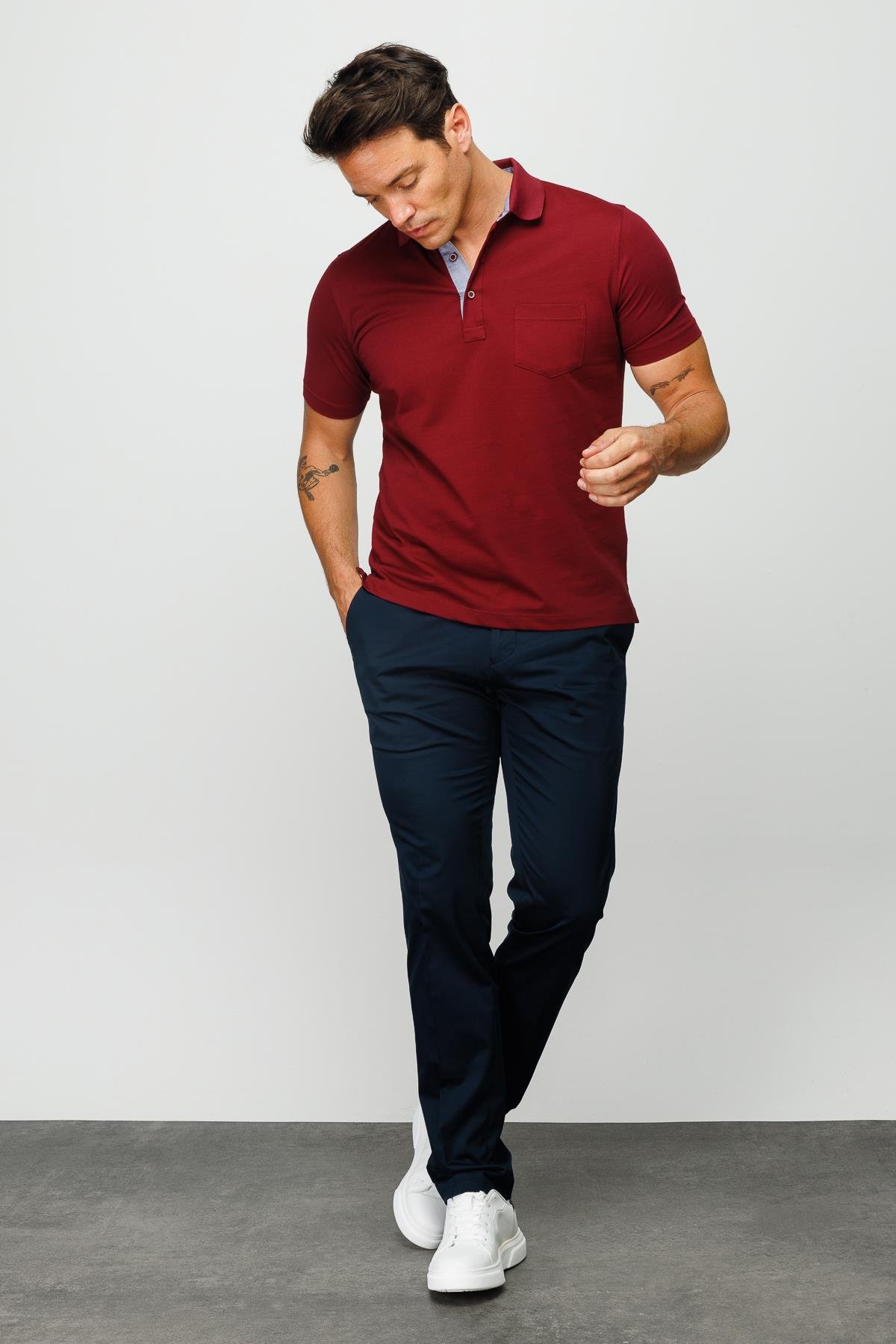 201Erkek Polo Yaka Düğmeli T-shirt Bordo