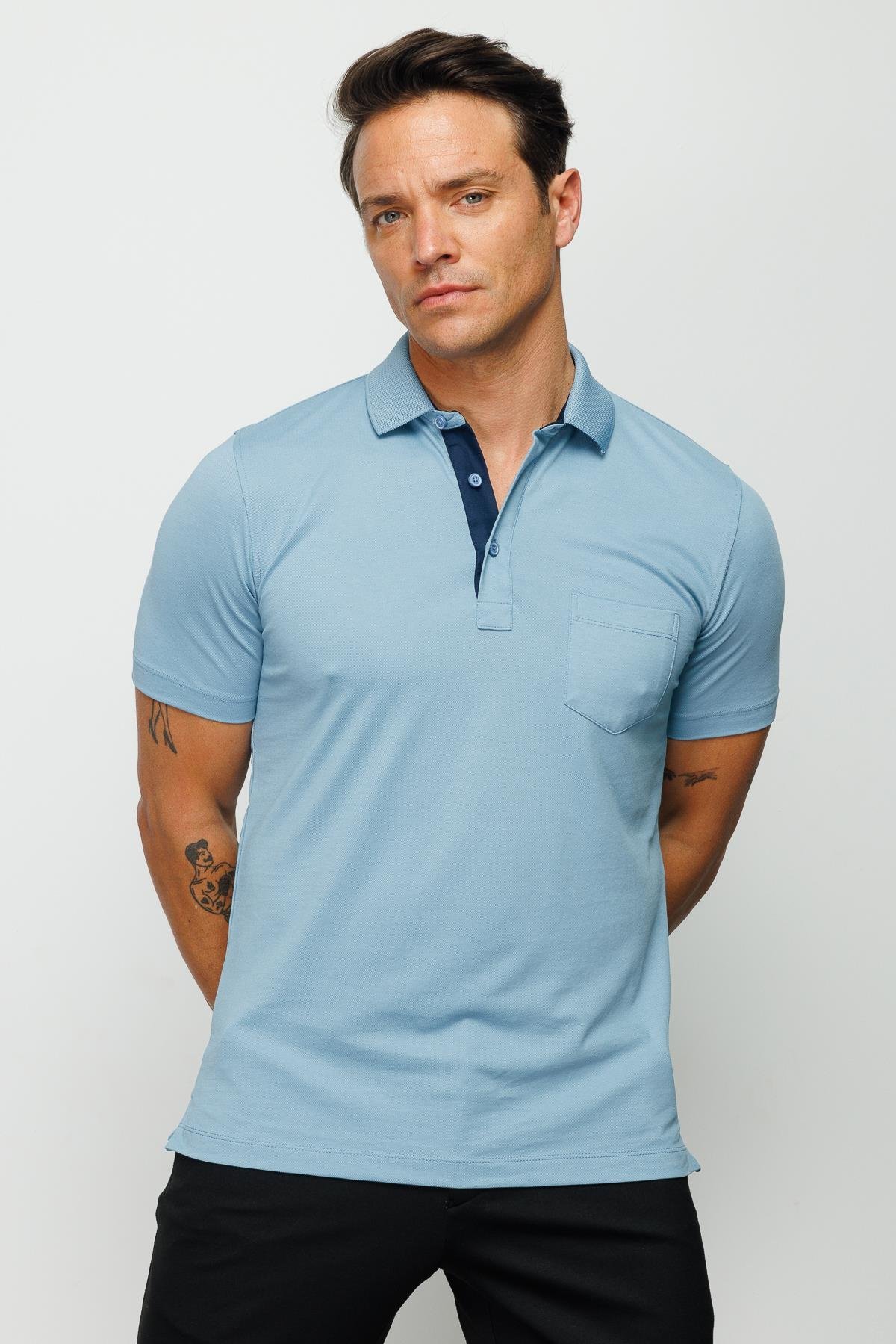 201Erkek Polo Yaka Düğmeli T-shirt H.Mavi