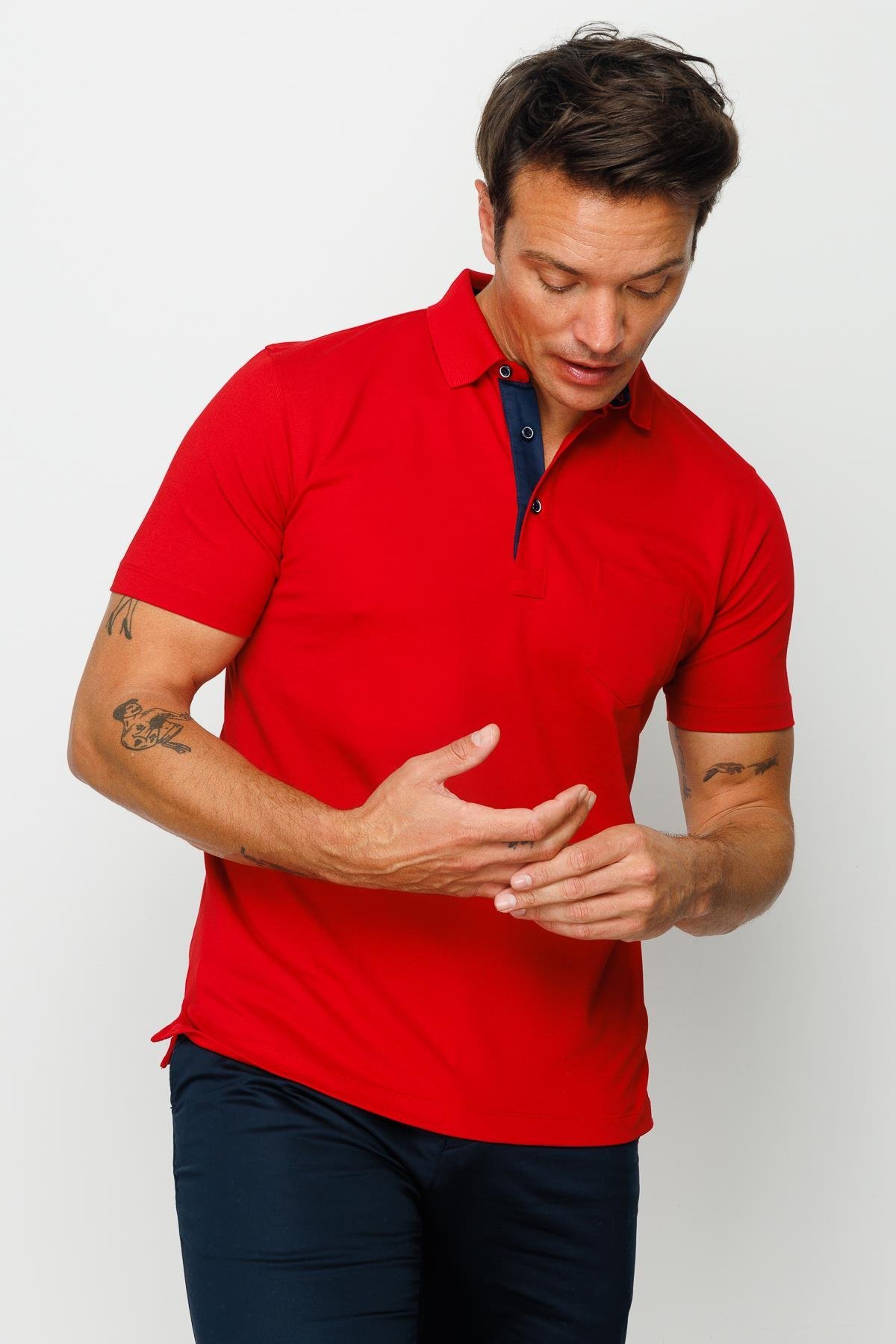 201Erkek Polo Yaka Düğmeli T-shirt Kırmızı