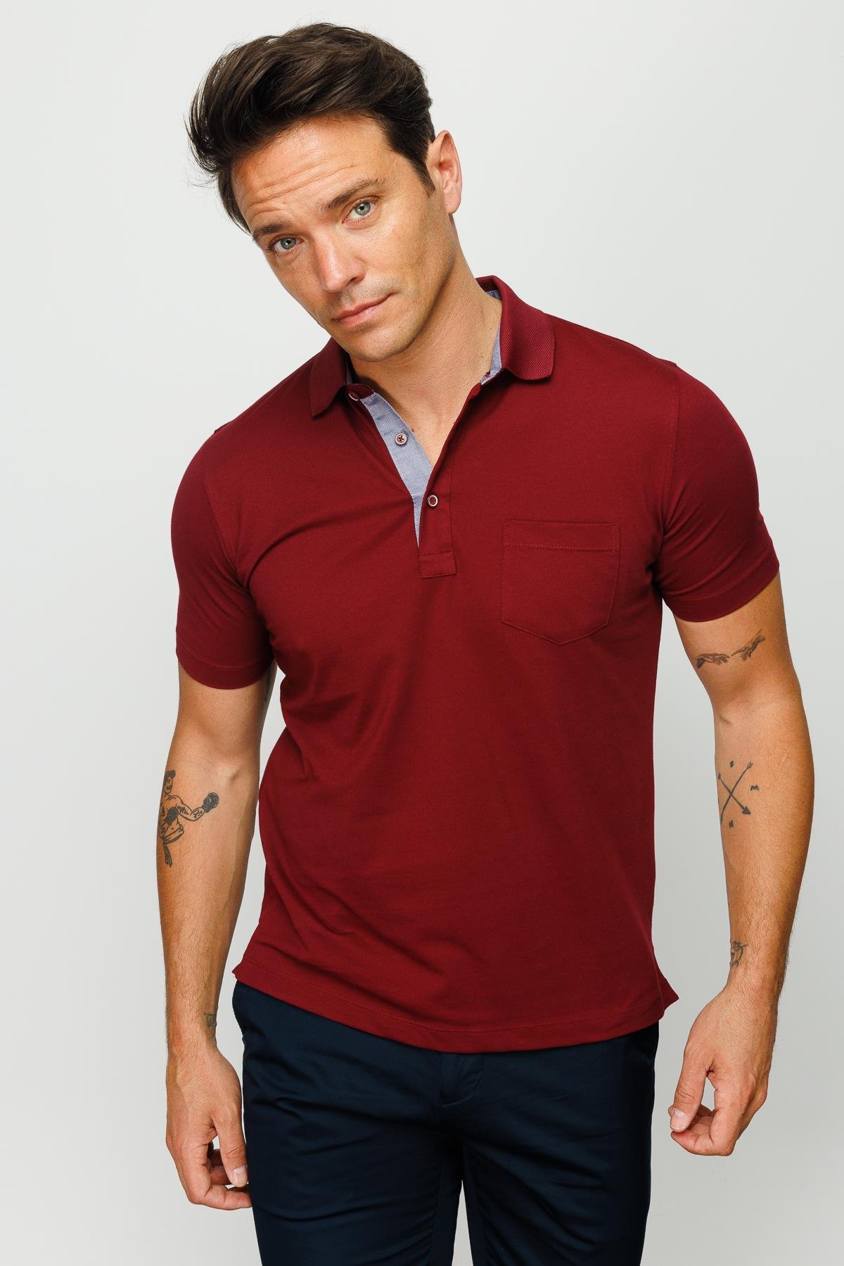 201Erkek Polo Yaka Düğmeli T-shirt Bordo