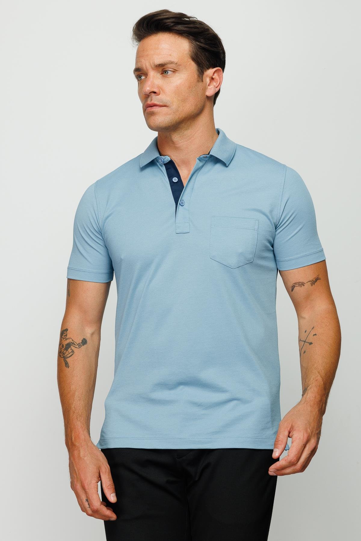 201Erkek Polo Yaka Düğmeli T-shirt H.Mavi