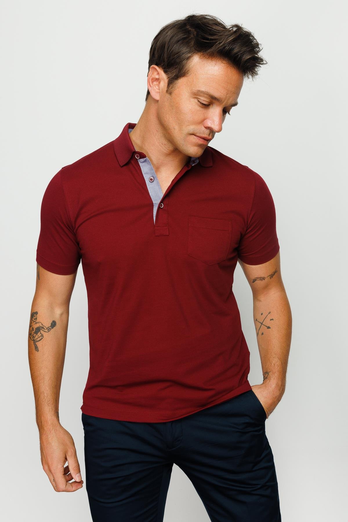 201Erkek Polo Yaka Düğmeli T-shirt Bordo