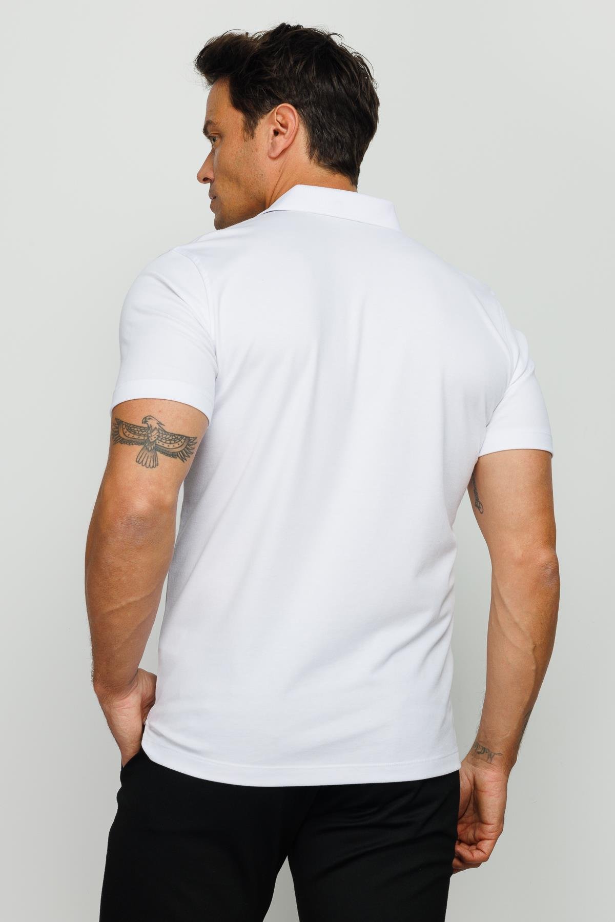 201Erkek Polo Yaka Düğmeli T-shirt Beyaz