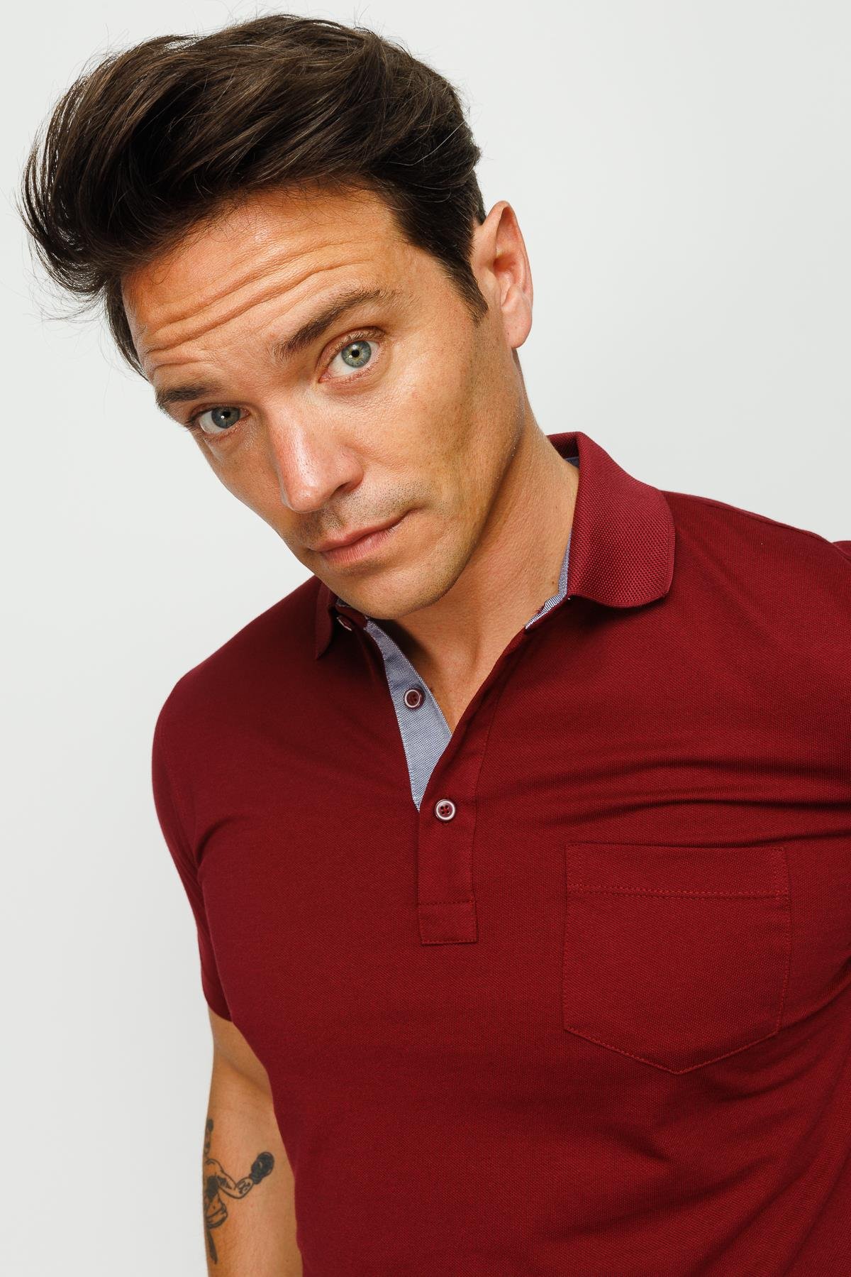 201Erkek Polo Yaka Düğmeli T-shirt Bordo