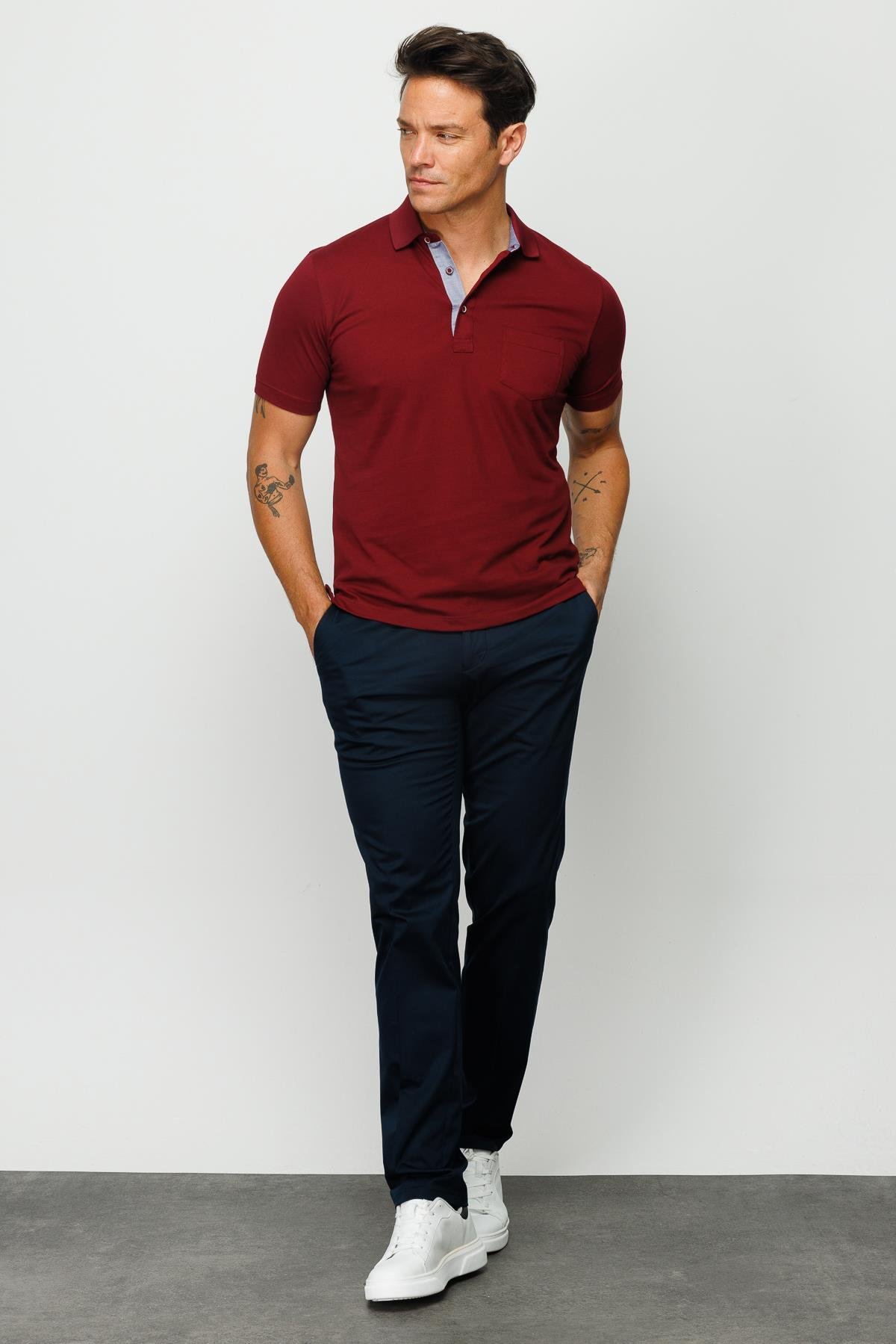 201Erkek Polo Yaka Düğmeli T-shirt Bordo