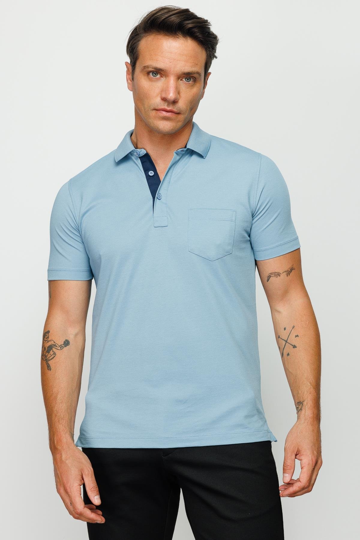 201Erkek Polo Yaka Düğmeli T-shirt H.Mavi