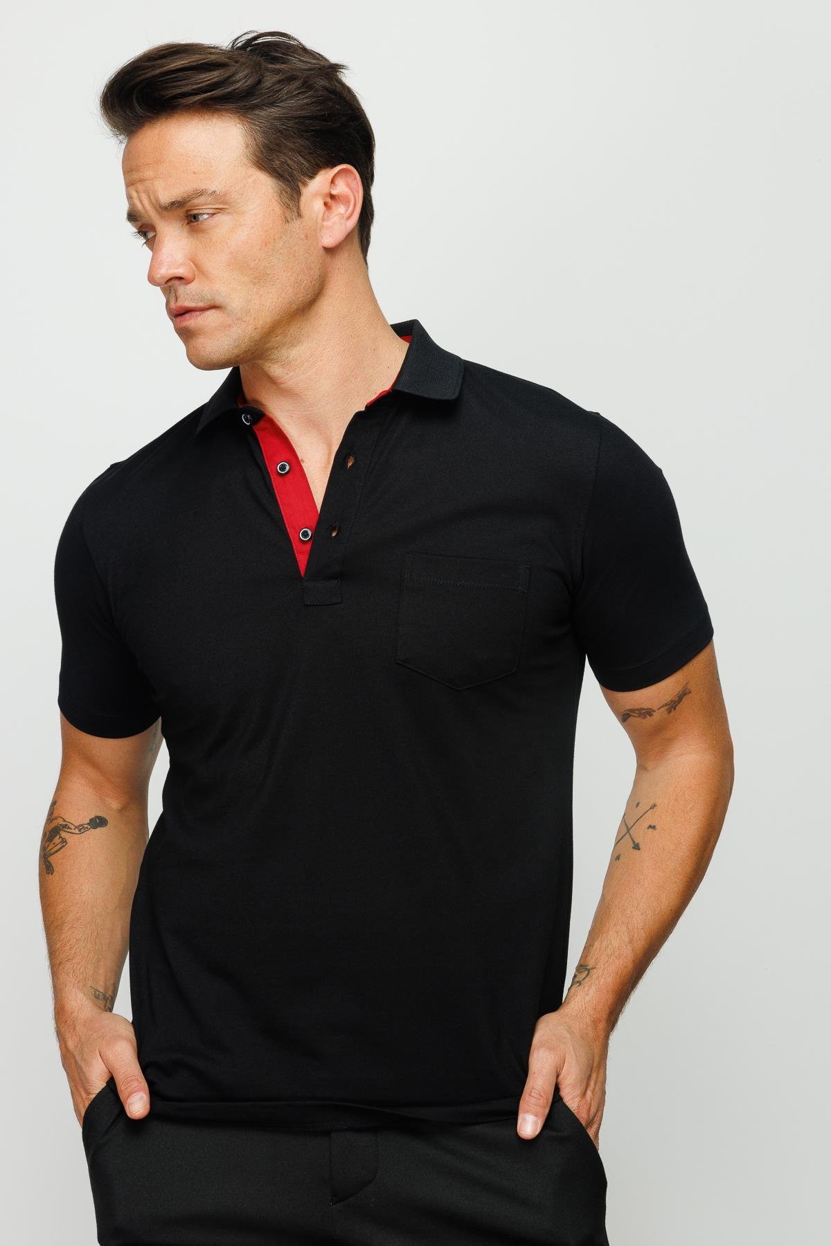 201Erkek Polo Yaka Düğmeli T-shirt Siyah