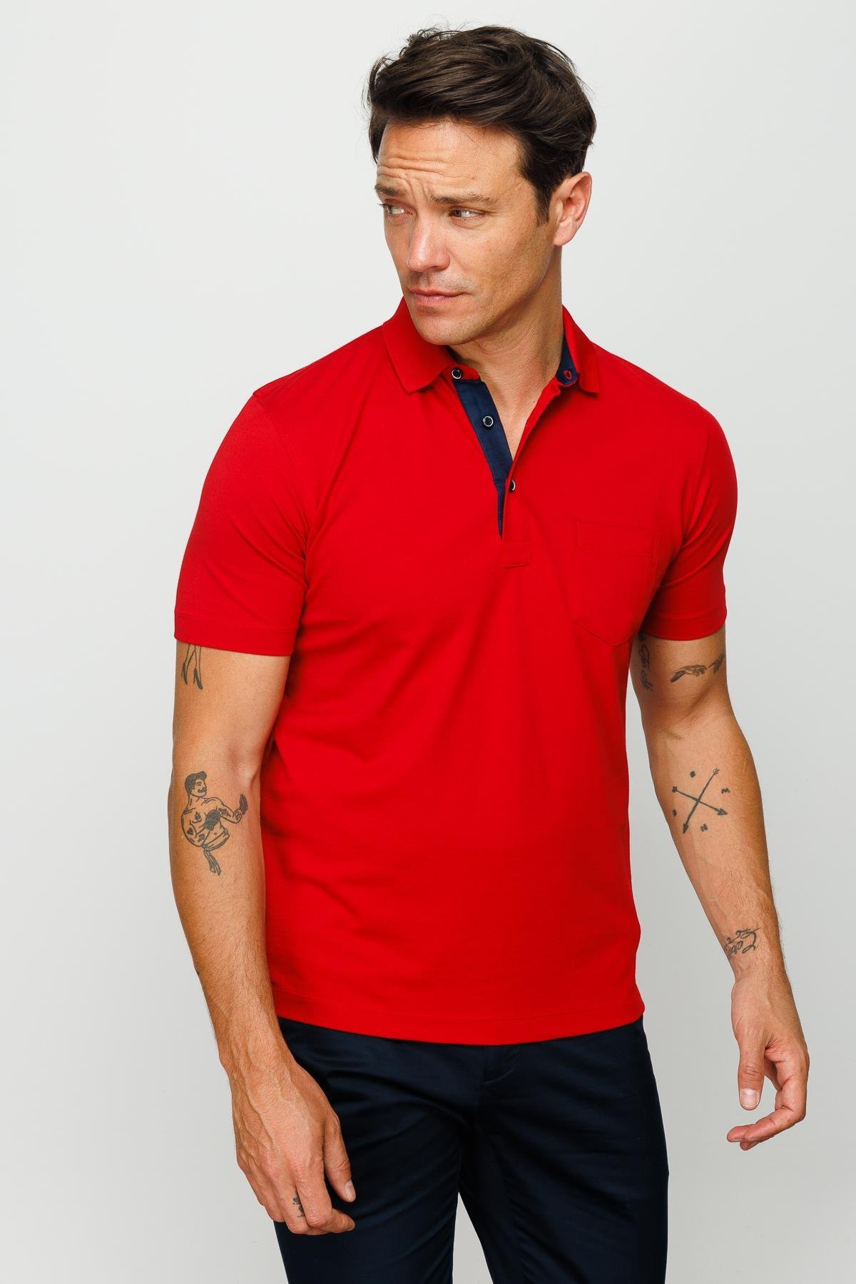 201Erkek Polo Yaka Düğmeli T-shirt Kırmızı