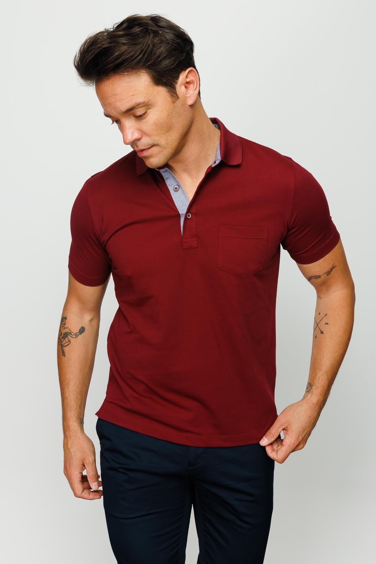 201Erkek Polo Yaka Düğmeli T-shirt Bordo