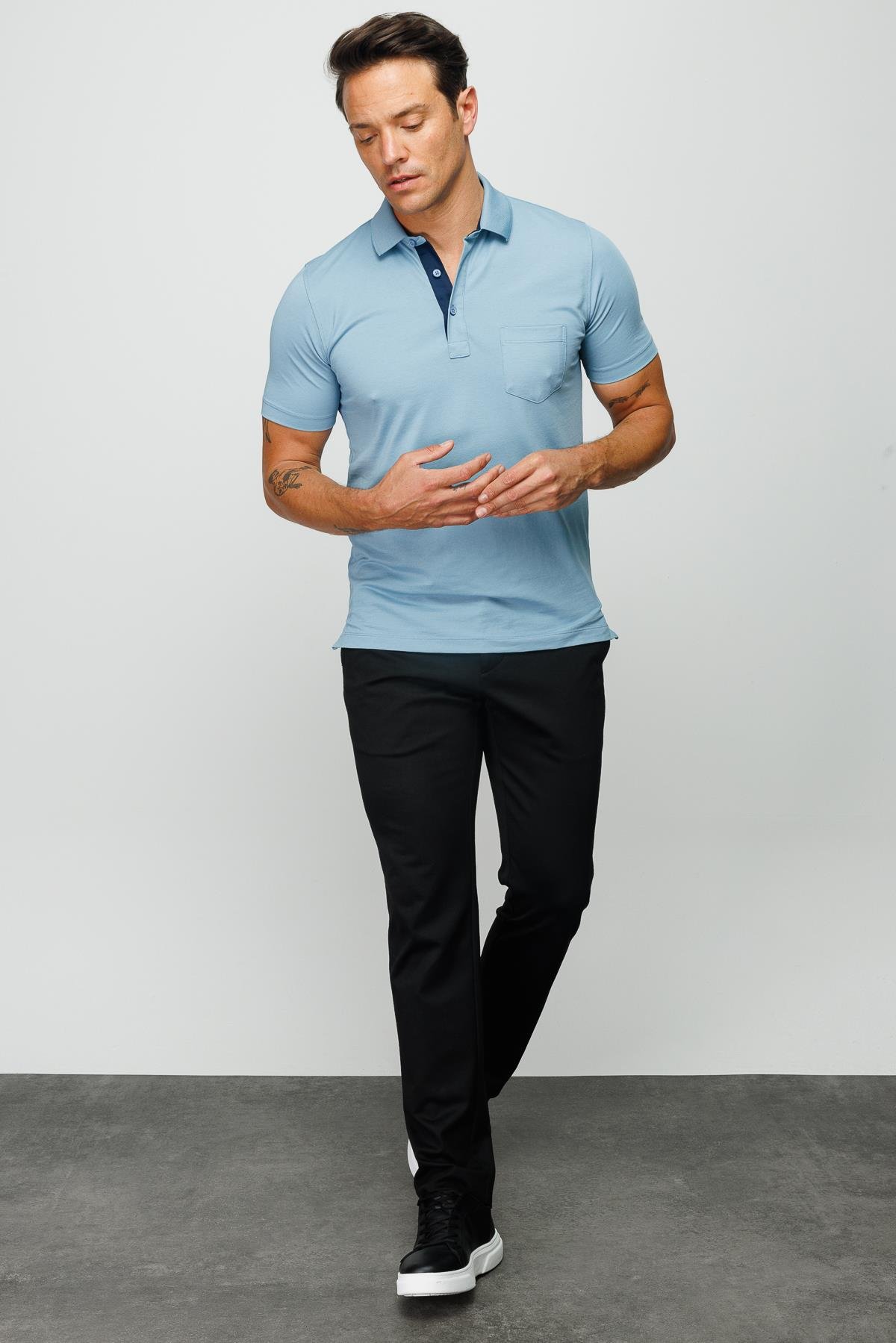 201Erkek Polo Yaka Düğmeli T-shirt H.Mavi