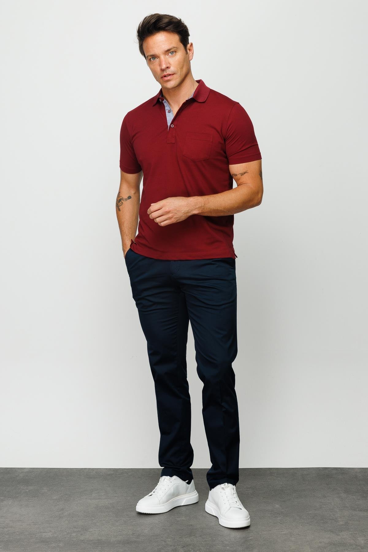 201Erkek Polo Yaka Düğmeli T-shirt Bordo