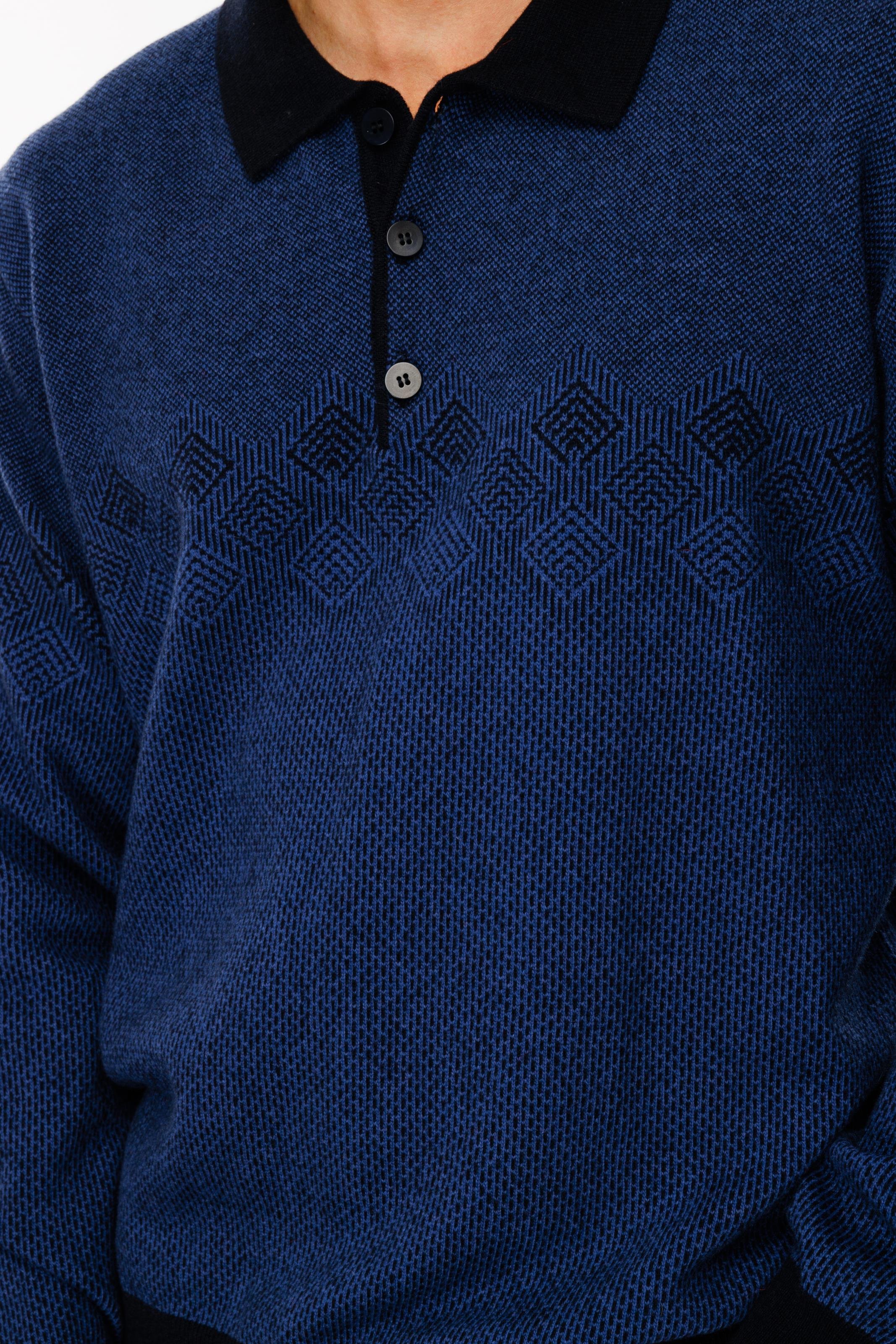 24520Erkek Polo Yaka Göğsü Baklava Desenli Yün Kazak K.Lacivert