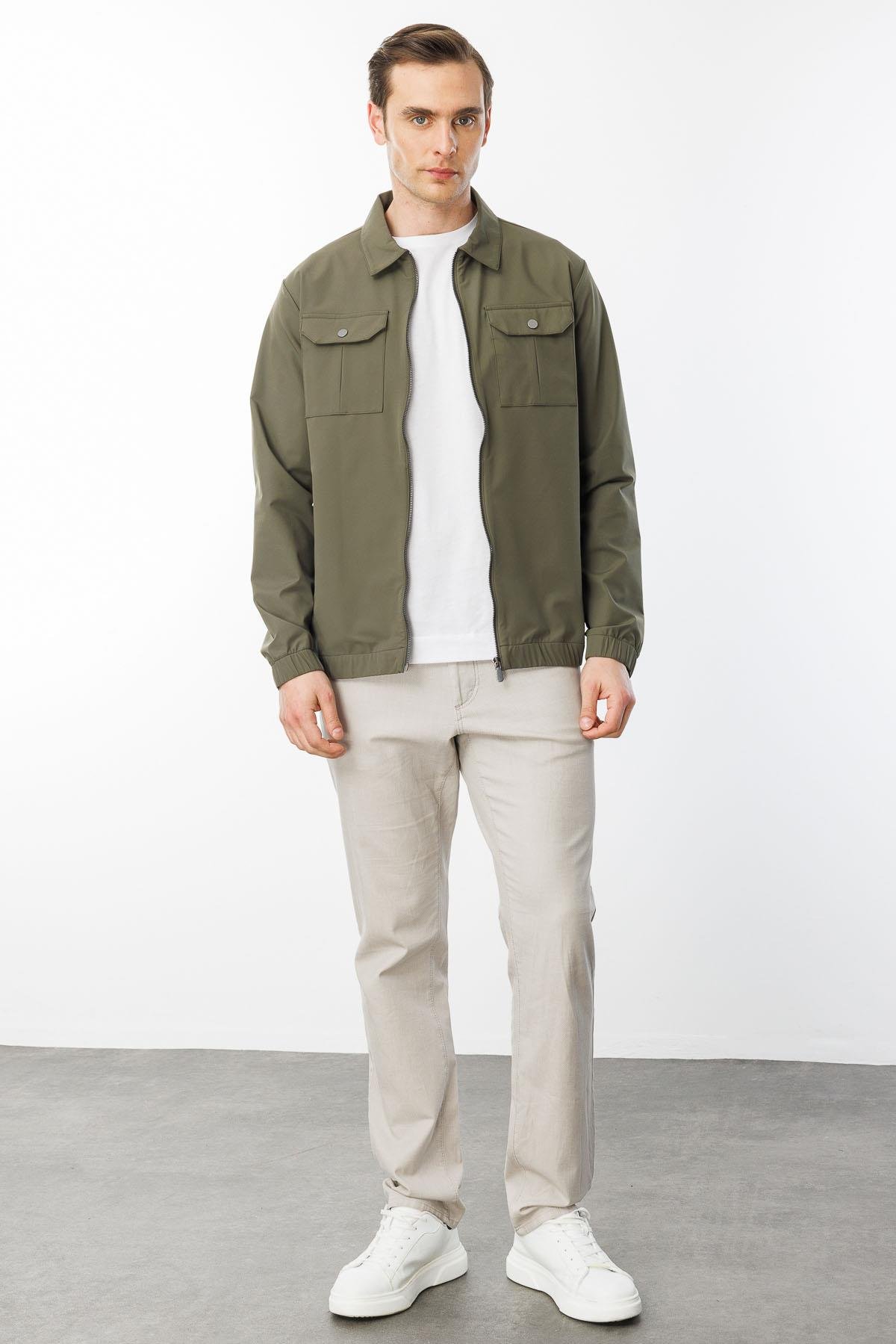 25440Erkek Polo Yaka Göğsü Cepli Mont Haki