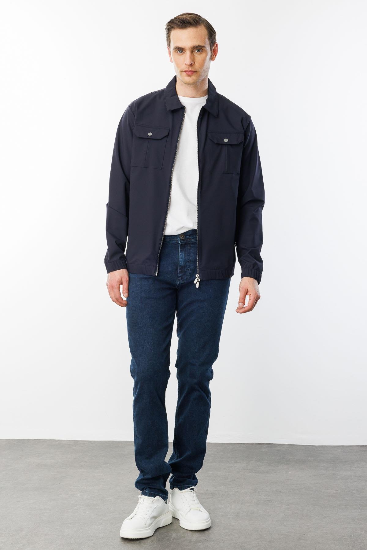 25440Erkek Polo Yaka Göğsü Cepli Mont K.Lacivert