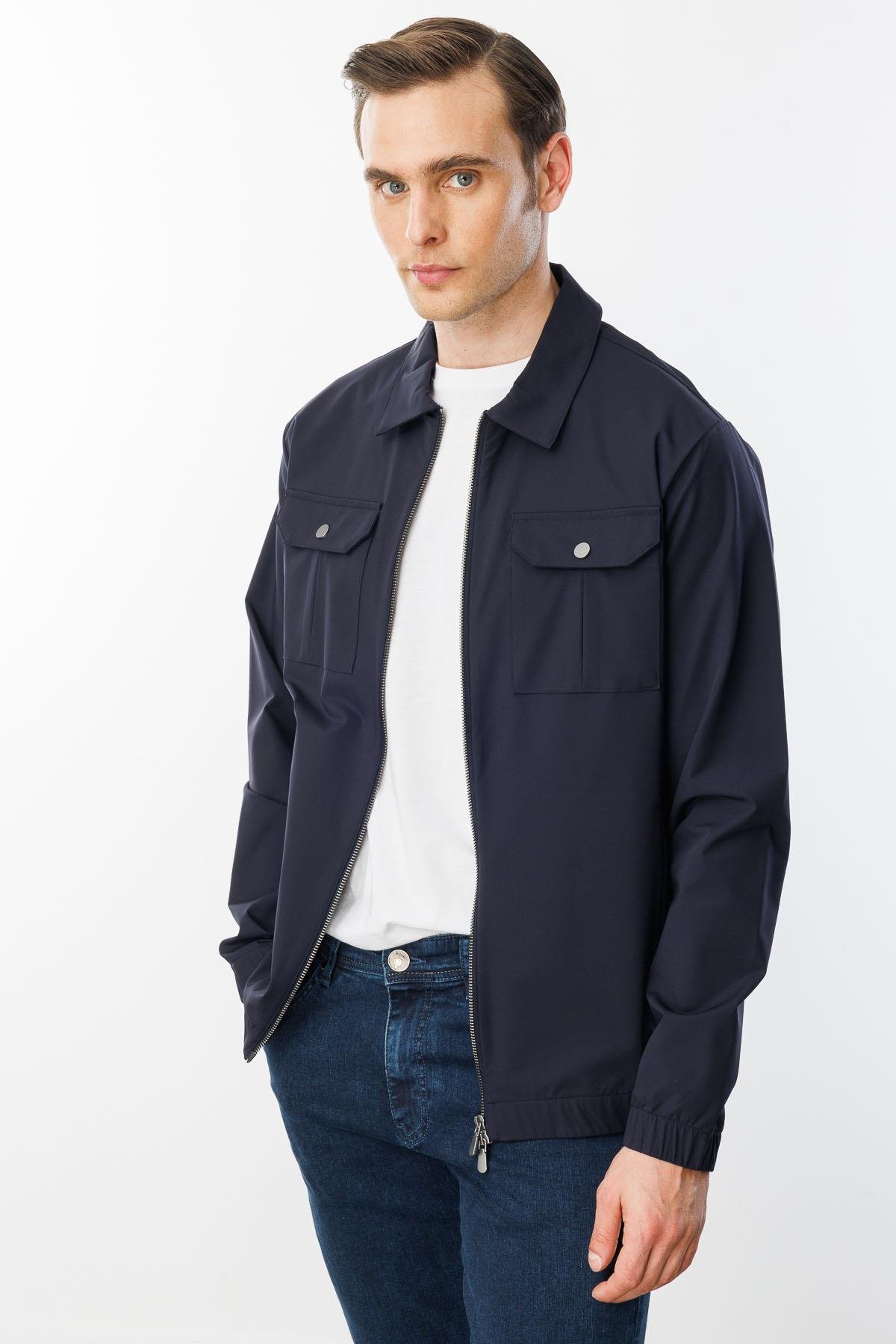 25440Erkek Polo Yaka Göğsü Cepli Mont K.Lacivert