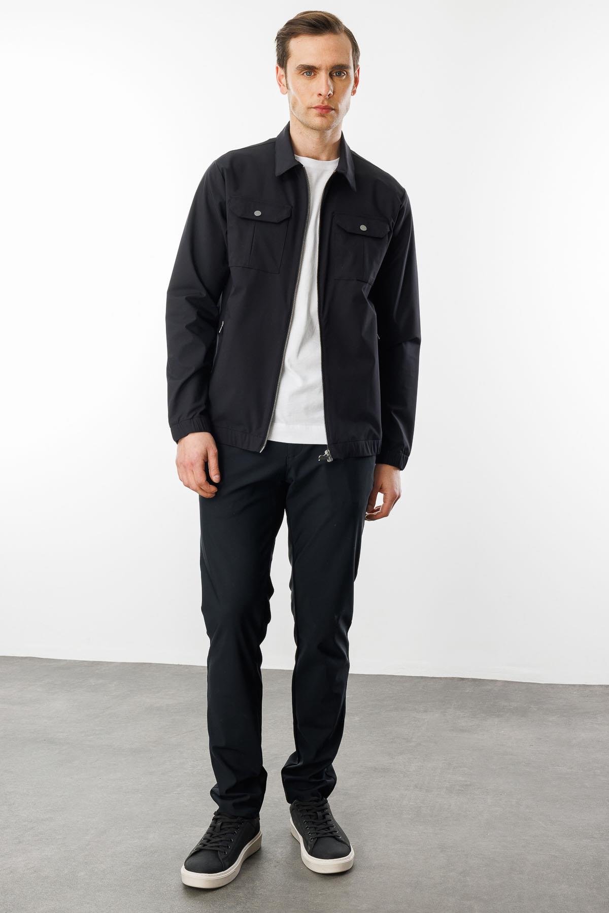 25440Erkek Polo Yaka Göğsü Cepli Mont Siyah