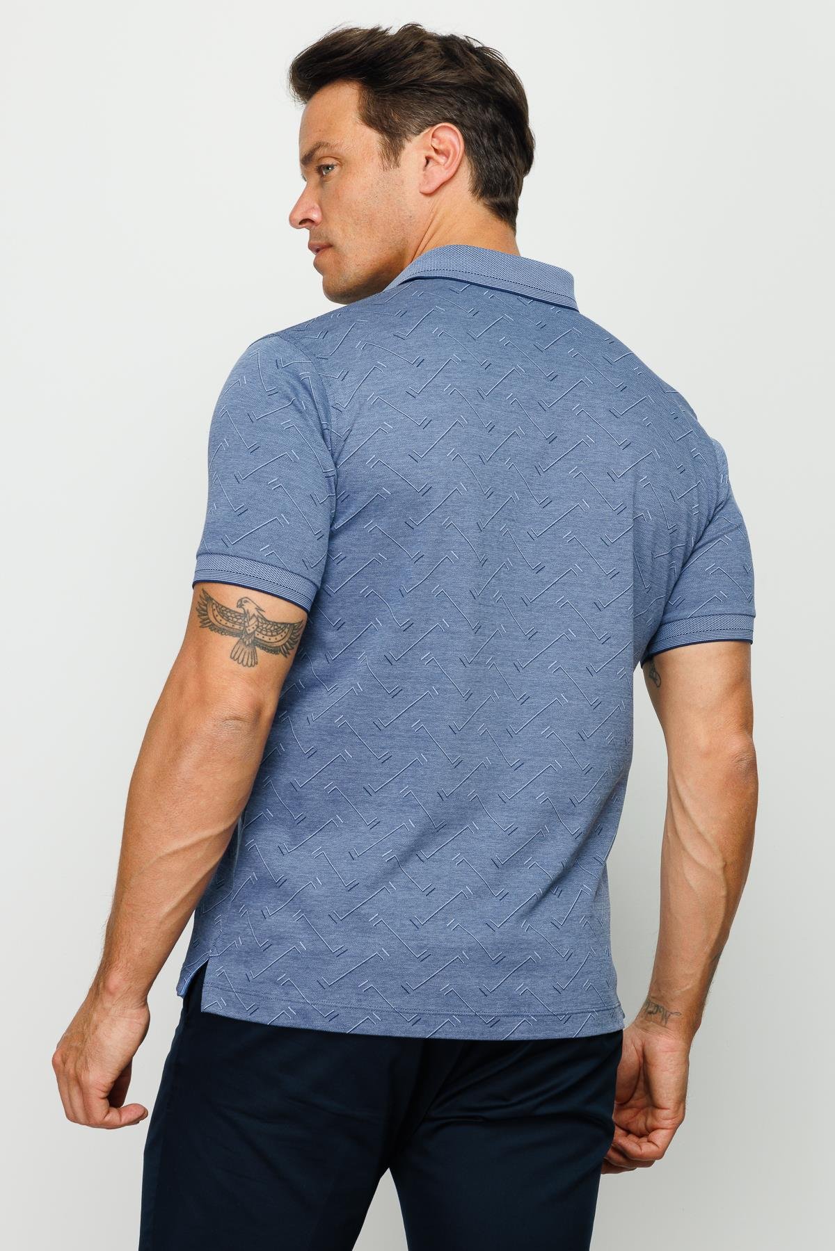 805Erkek Polo Yaka Jakarlı Düğmeli T-shirt Lacivert