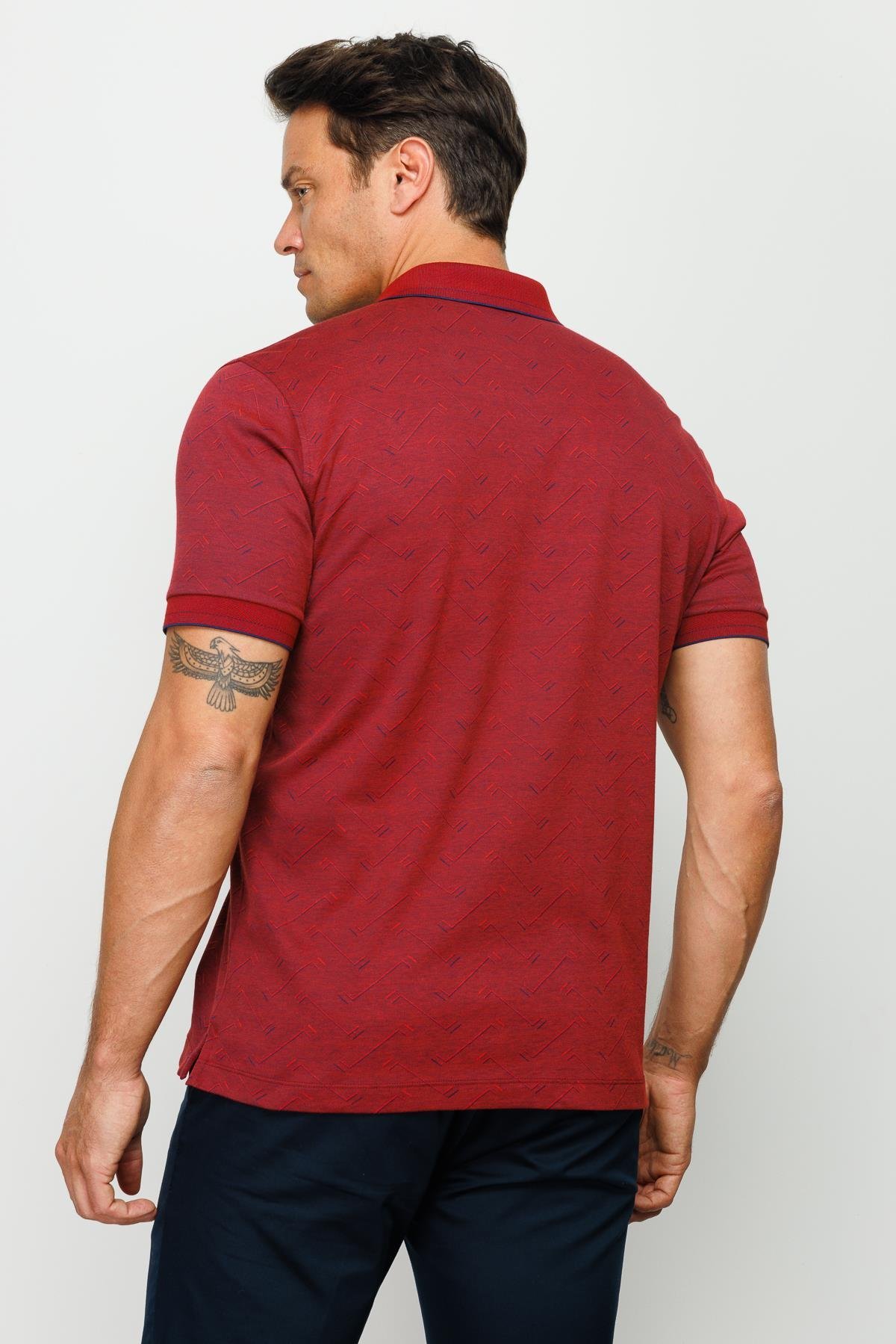 805Erkek Polo Yaka Jakarlı Düğmeli T-shirt Bordo
