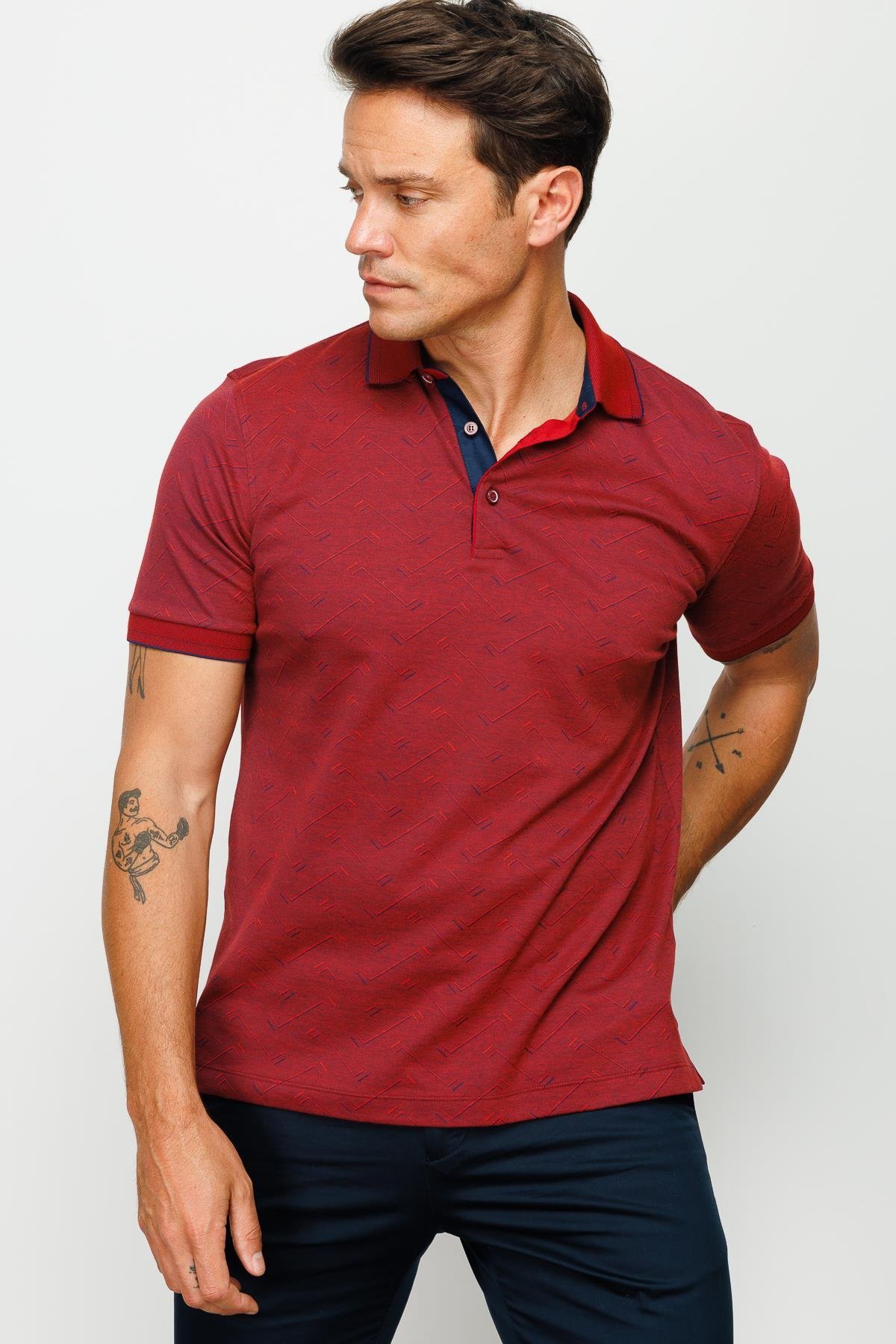 805Erkek Polo Yaka Jakarlı Düğmeli T-shirt Bordo