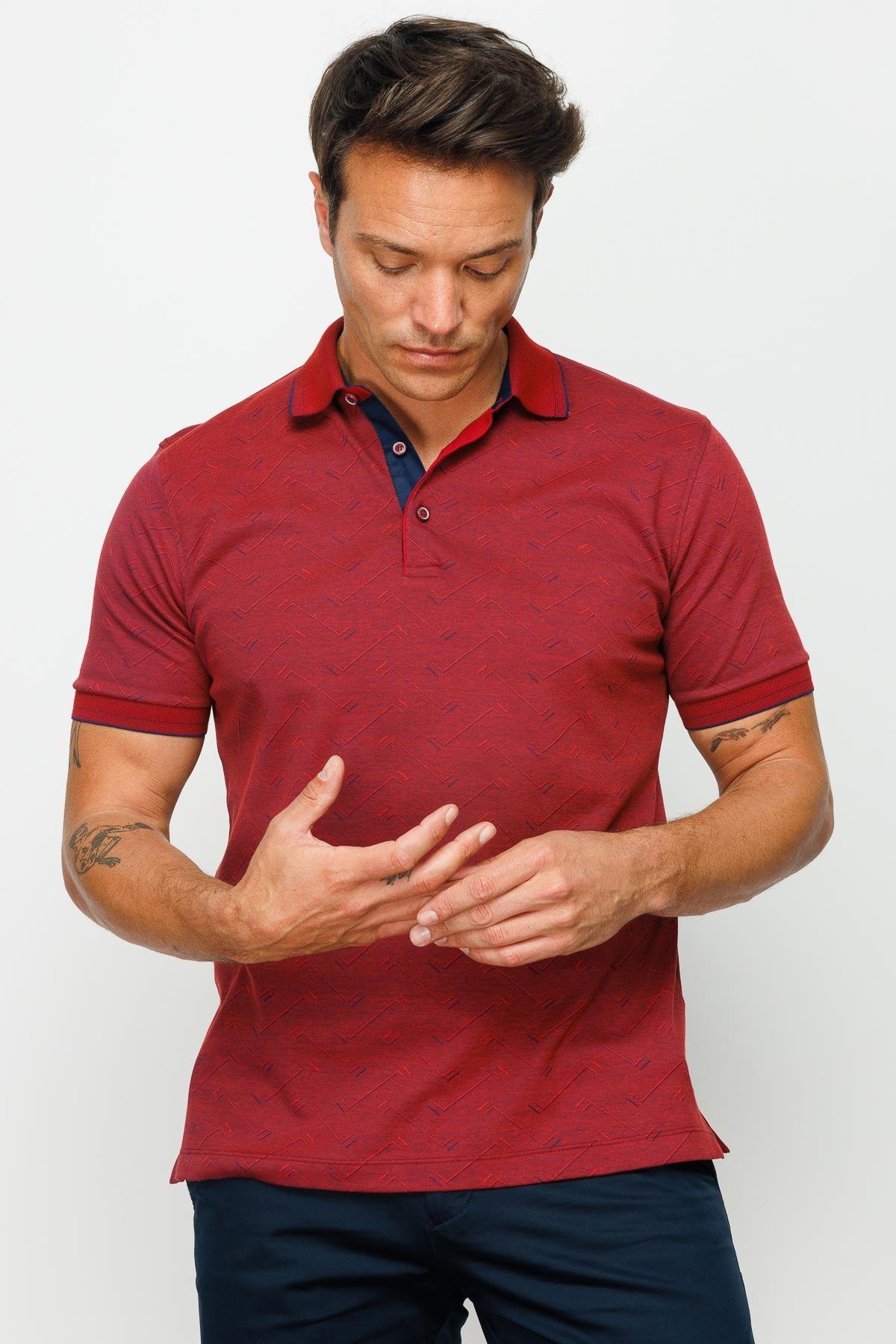 805Erkek Polo Yaka Jakarlı Düğmeli T-shirt Bordo