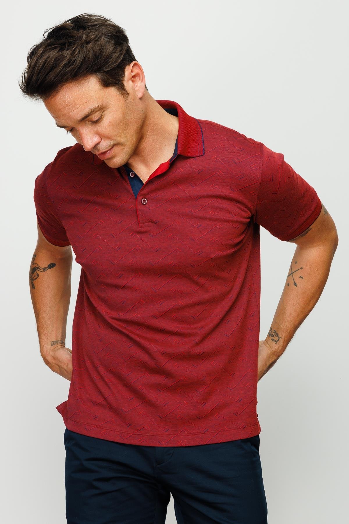 805Erkek Polo Yaka Jakarlı Düğmeli T-shirt Bordo