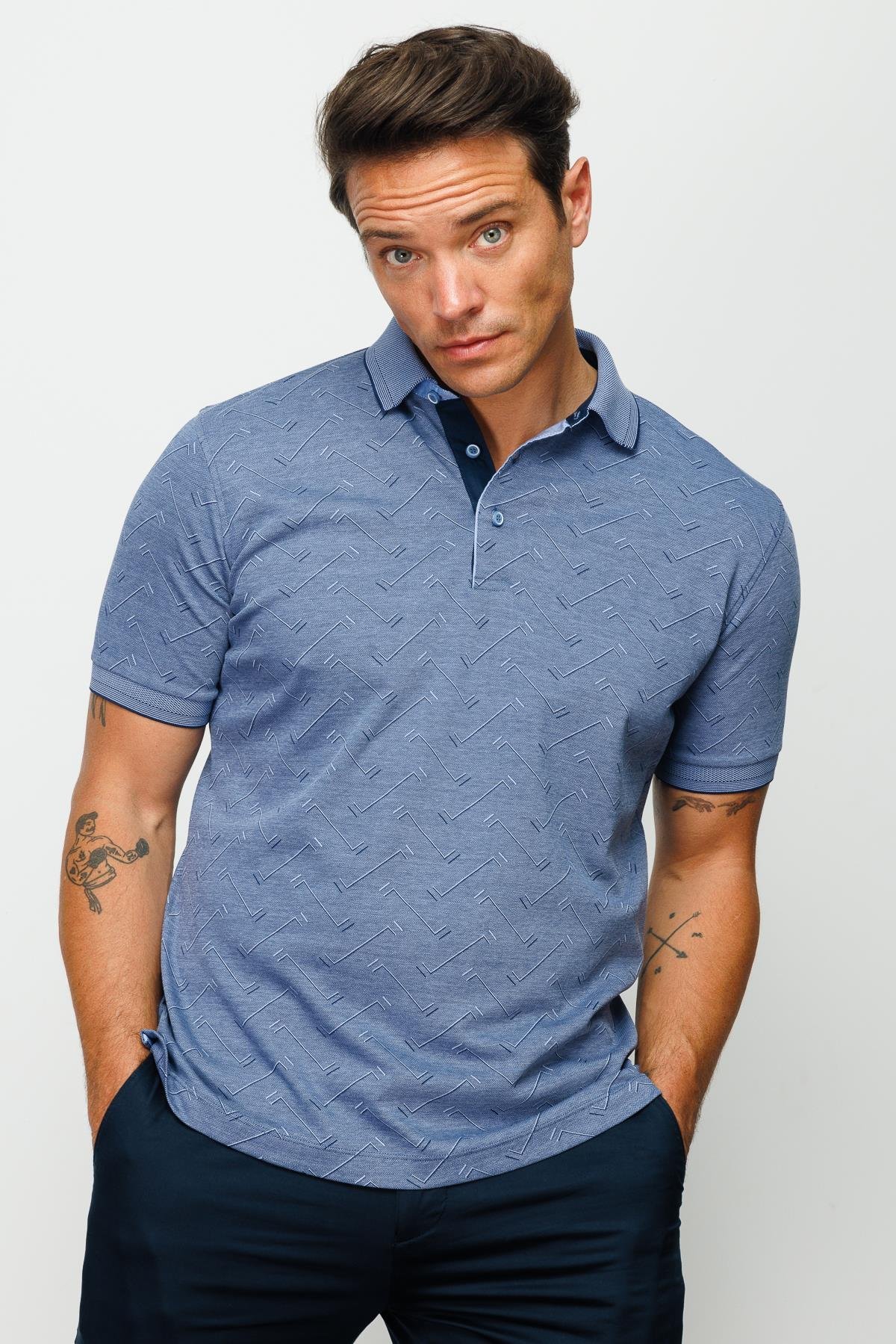 805Erkek Polo Yaka Jakarlı Düğmeli T-shirt Lacivert
