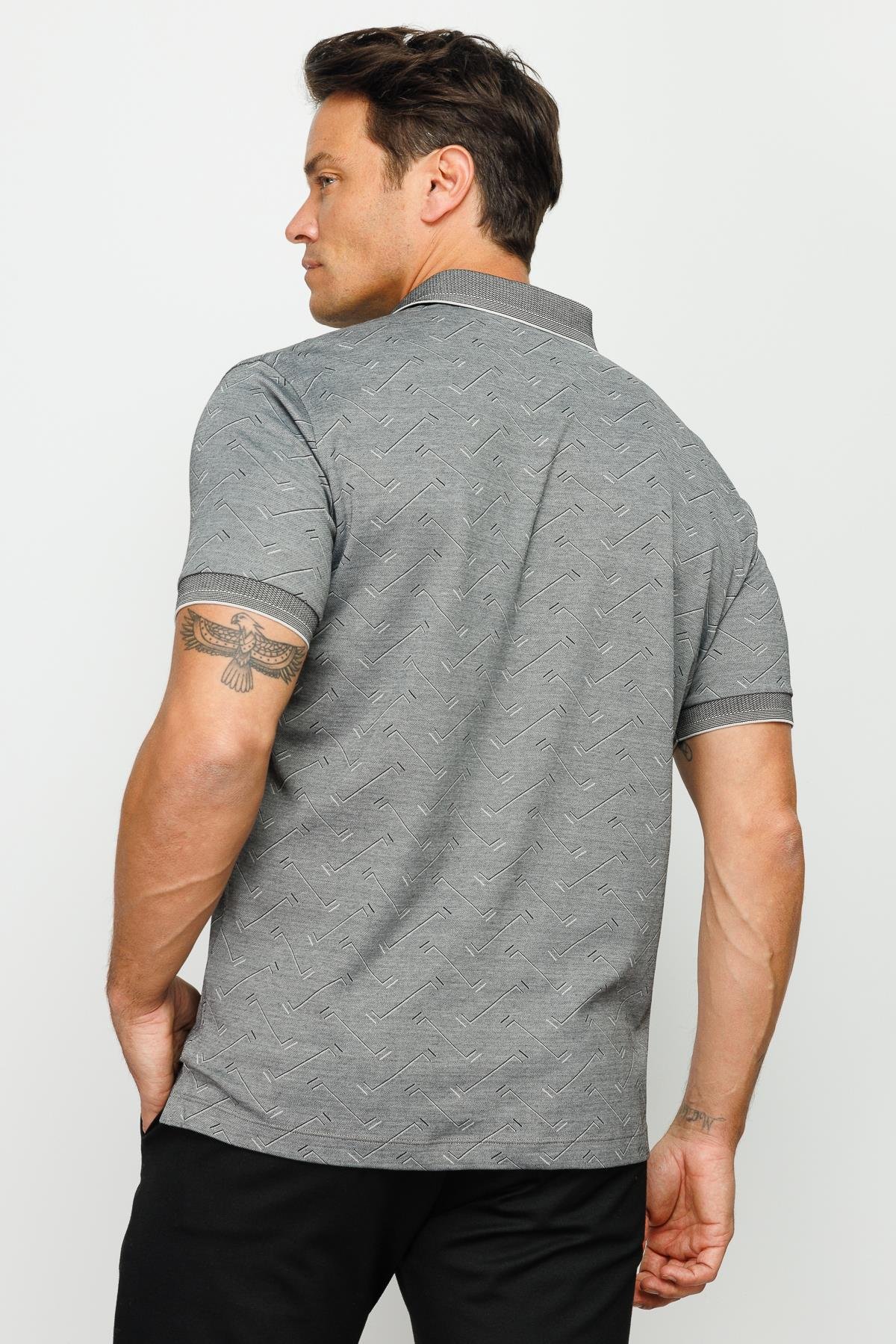 805Erkek Polo Yaka Jakarlı Düğmeli T-shirt Siyah