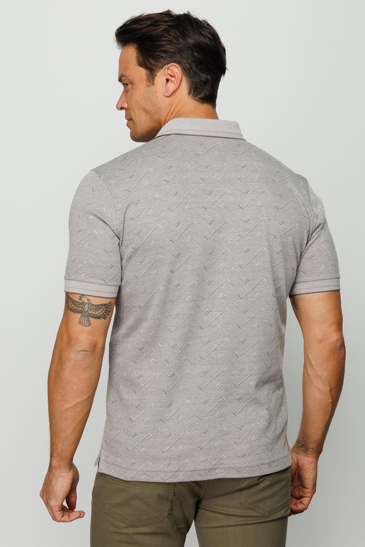 805Erkek Polo Yaka Jakarlı Düğmeli T-shirt Bej