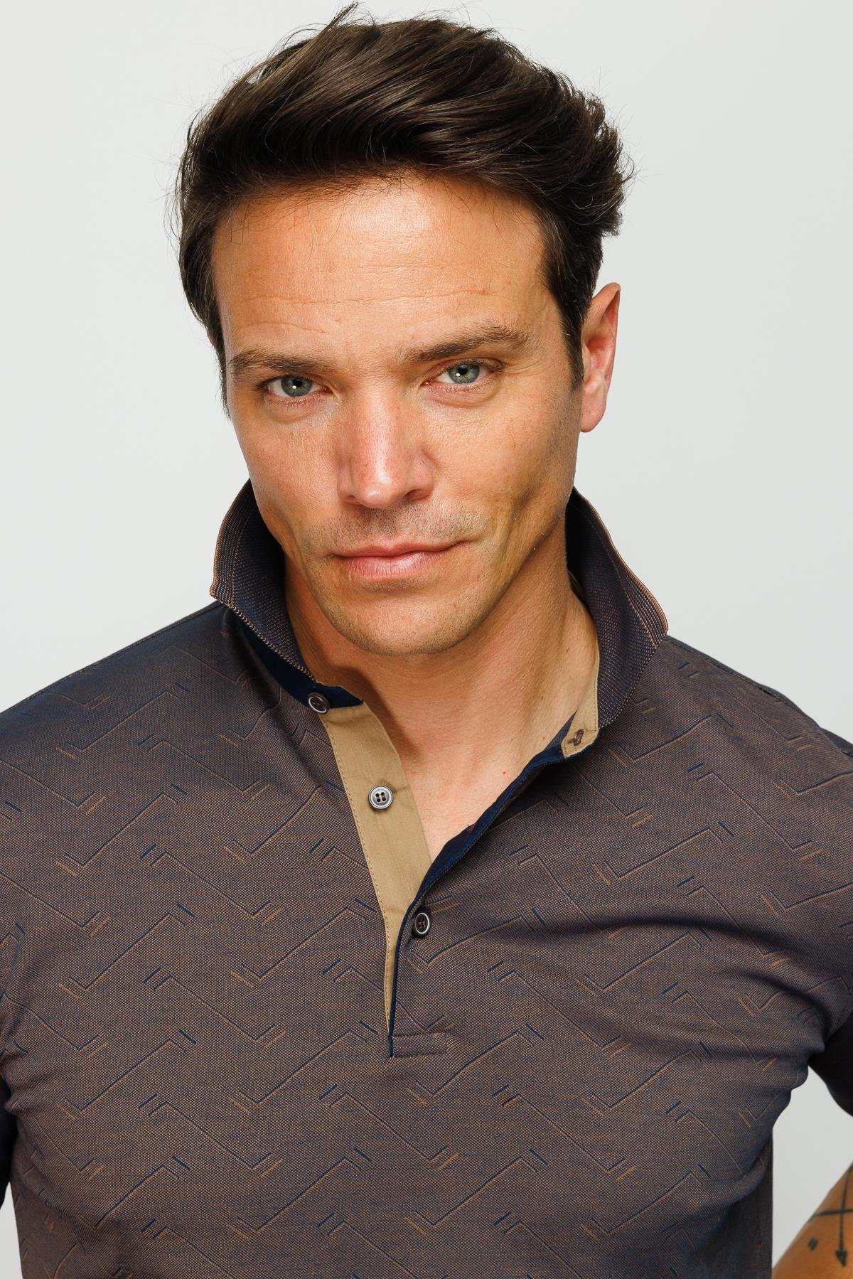 805Erkek Polo Yaka Jakarlı Düğmeli T-shirt Kahve