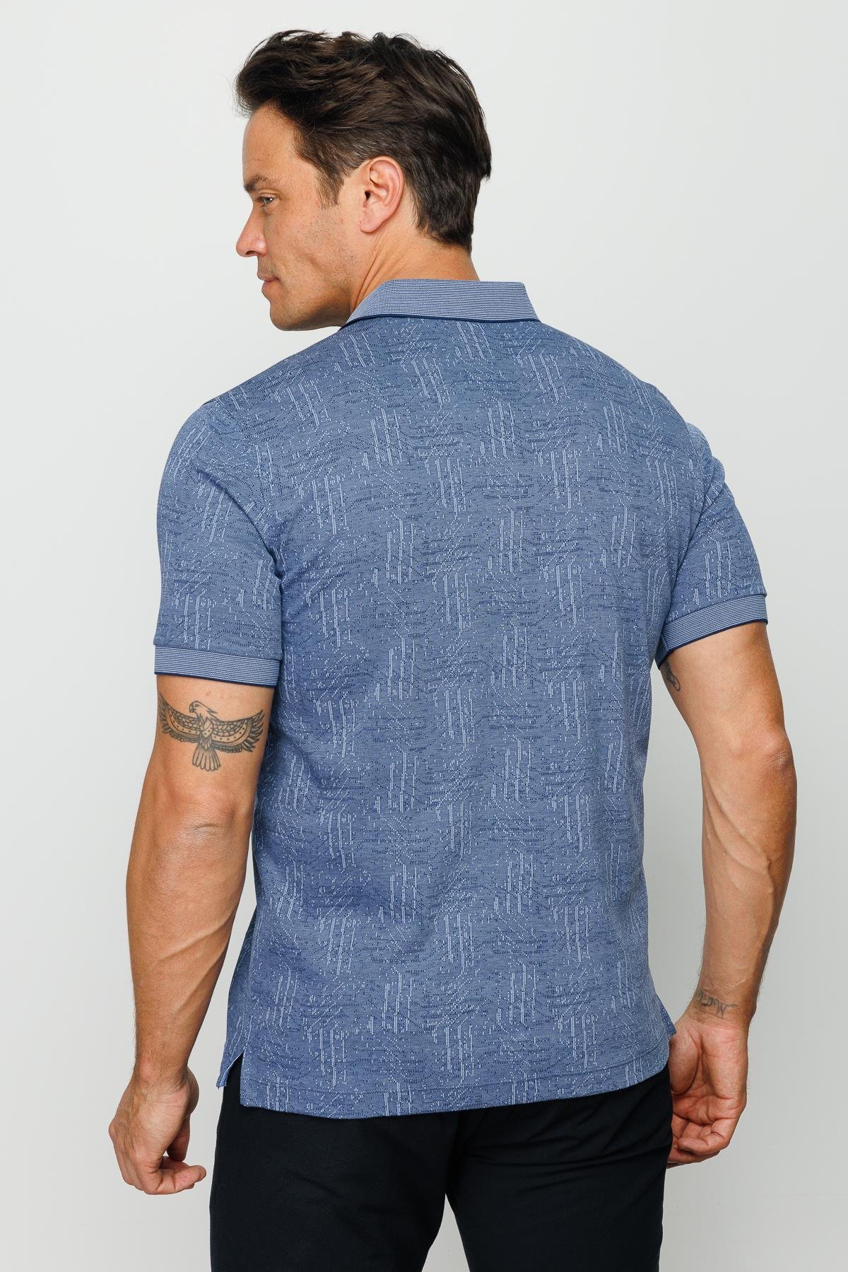 810Erkek Polo Yaka Jakarlı Kısa Kollu T-shirt Lacivert