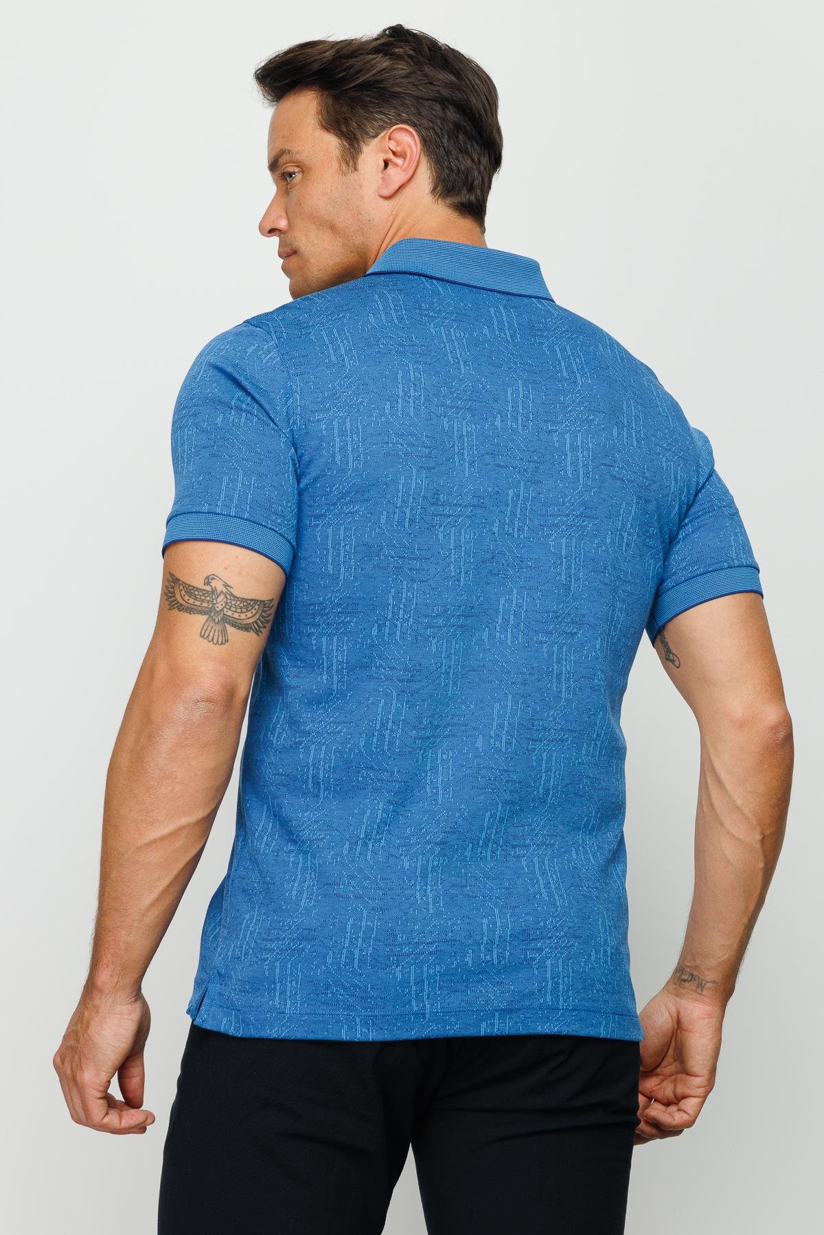 810Erkek Polo Yaka Jakarlı Kısa Kollu T-shirt Saks