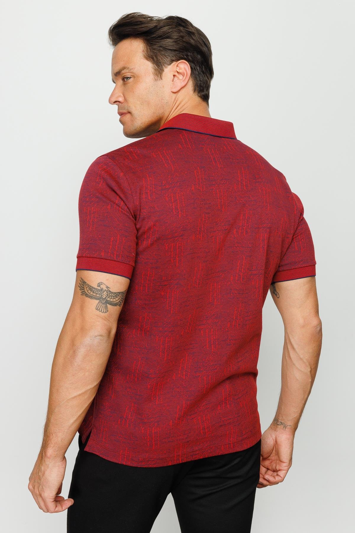 810Erkek Polo Yaka Jakarlı Kısa Kollu T-shirt Bordo