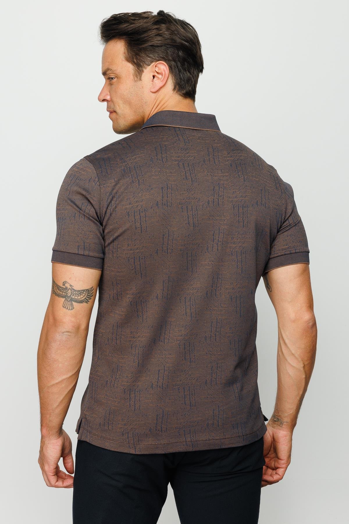 810Erkek Polo Yaka Jakarlı Kısa Kollu T-shirt Kahve
