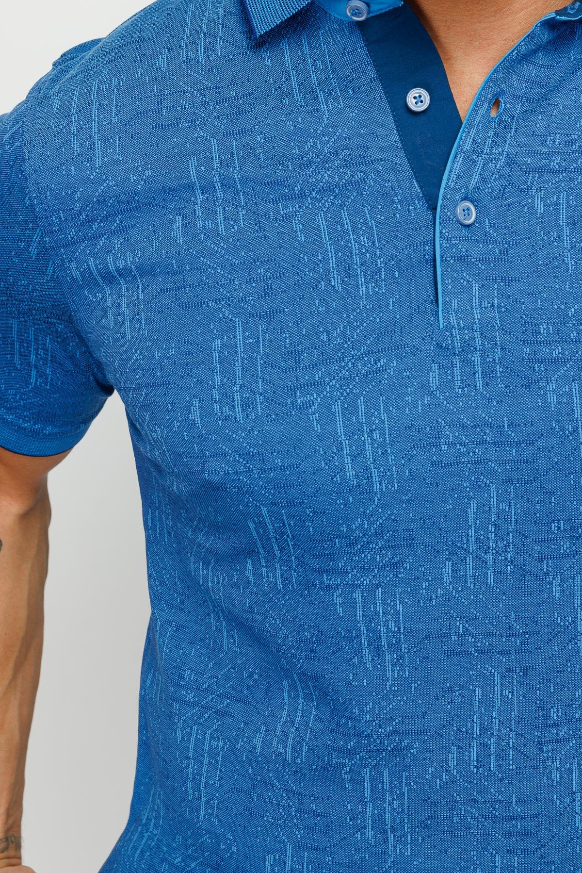 810Erkek Polo Yaka Jakarlı Kısa Kollu T-shirt Saks