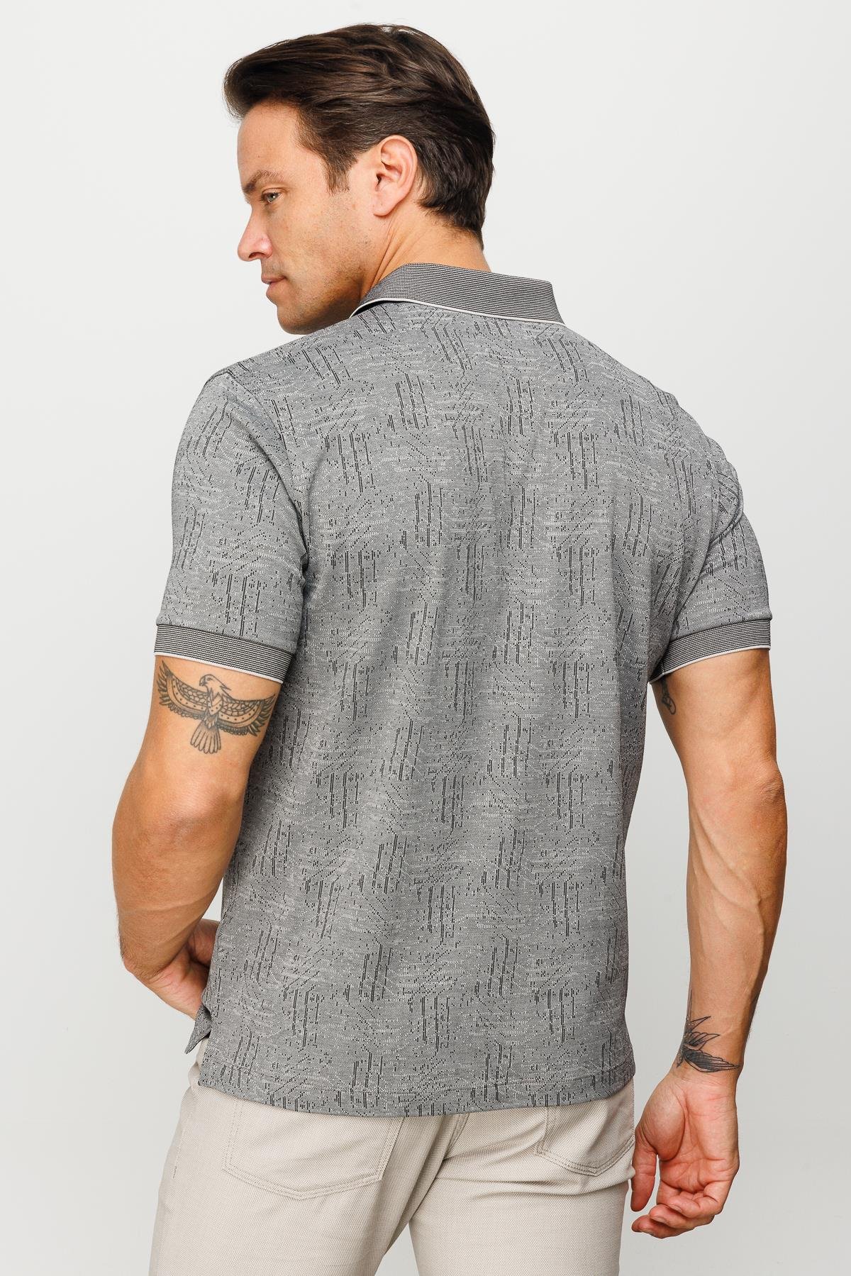 810Erkek Polo Yaka Jakarlı Kısa Kollu T-shirt Siyah