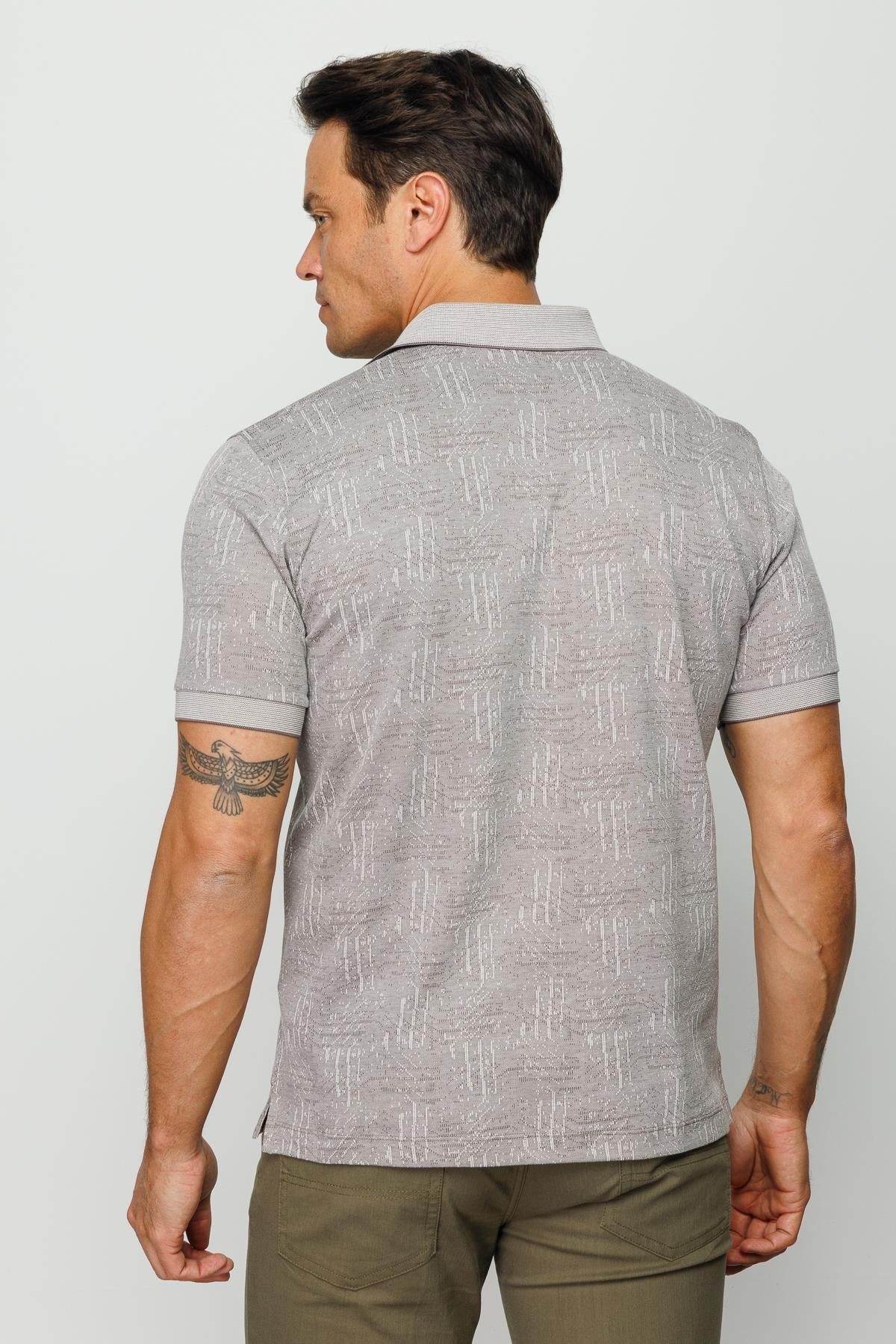 810Erkek Polo Yaka Jakarlı Kısa Kollu T-shirt Bej
