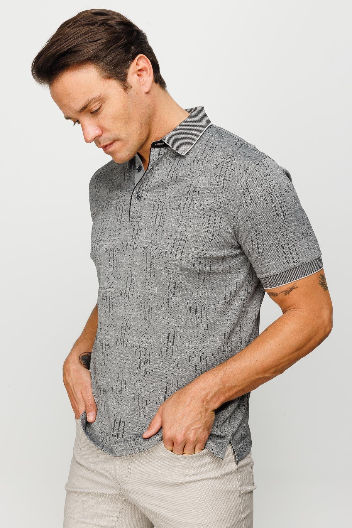 810Erkek Polo Yaka Jakarlı Kısa Kollu T-shirt Siyah