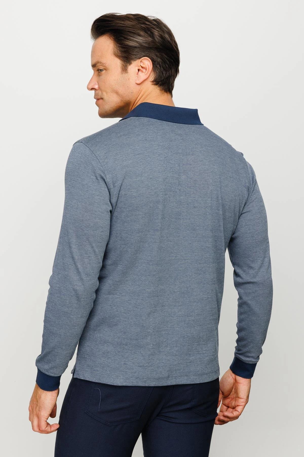 715Erkek Polo Yaka Jakarlı Minik Desenli Sweatshirt Füme