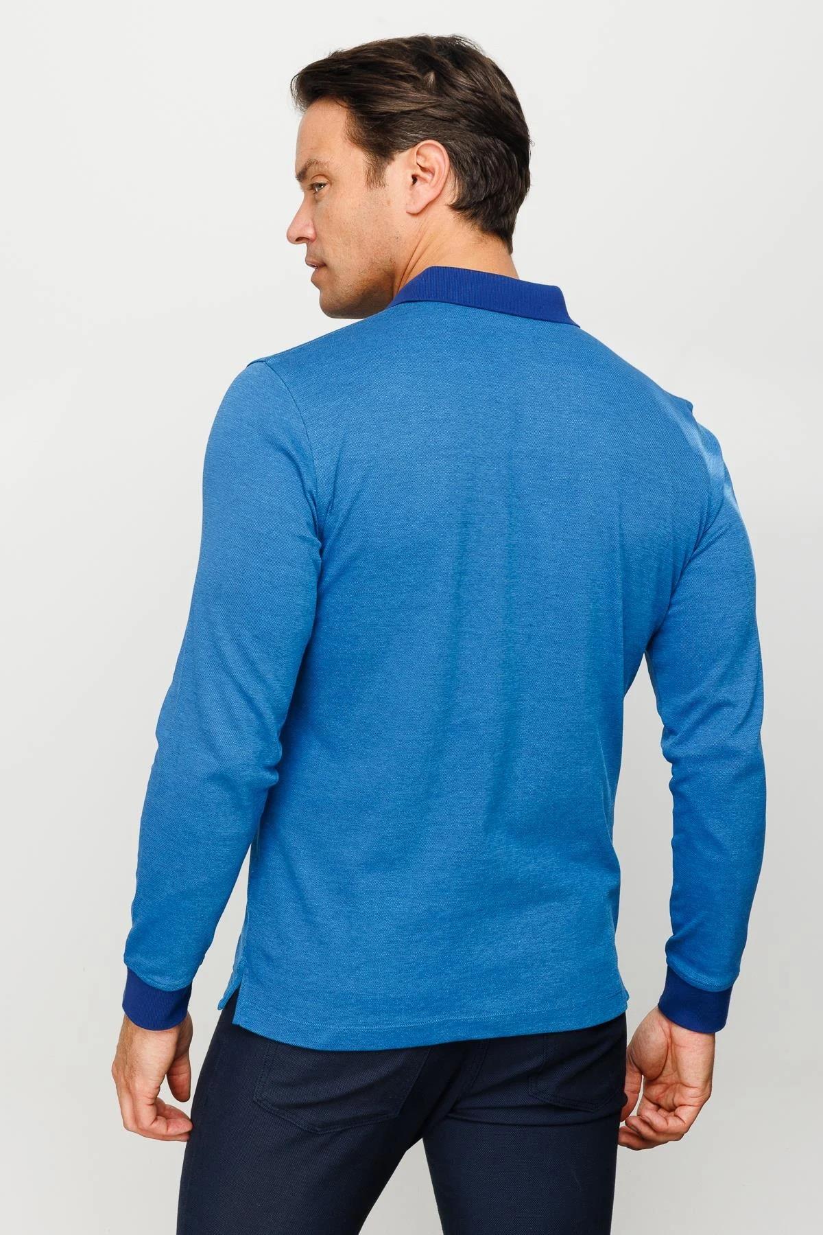 715Erkek Polo Yaka Jakarlı Minik Desenli Sweatshirt Lacivert