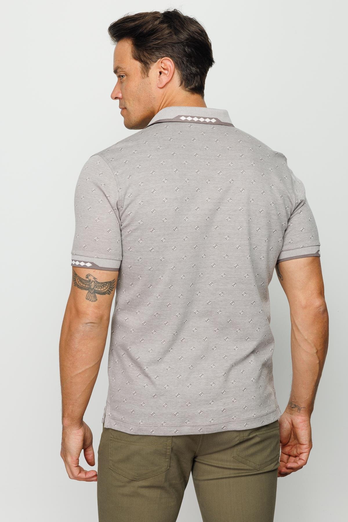 801Erkek Polo Yaka Jakarlı T-shirt Bej