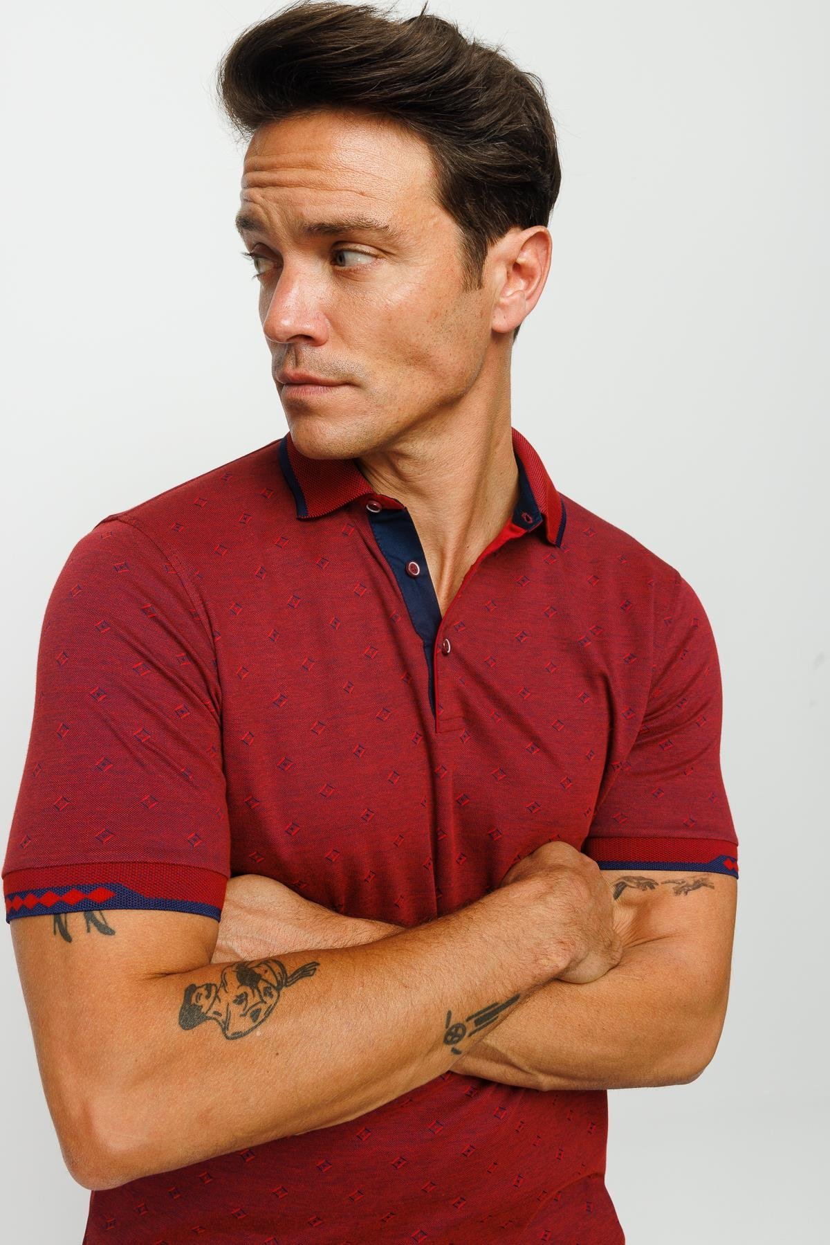 801Erkek Polo Yaka Jakarlı T-shirt Bordo