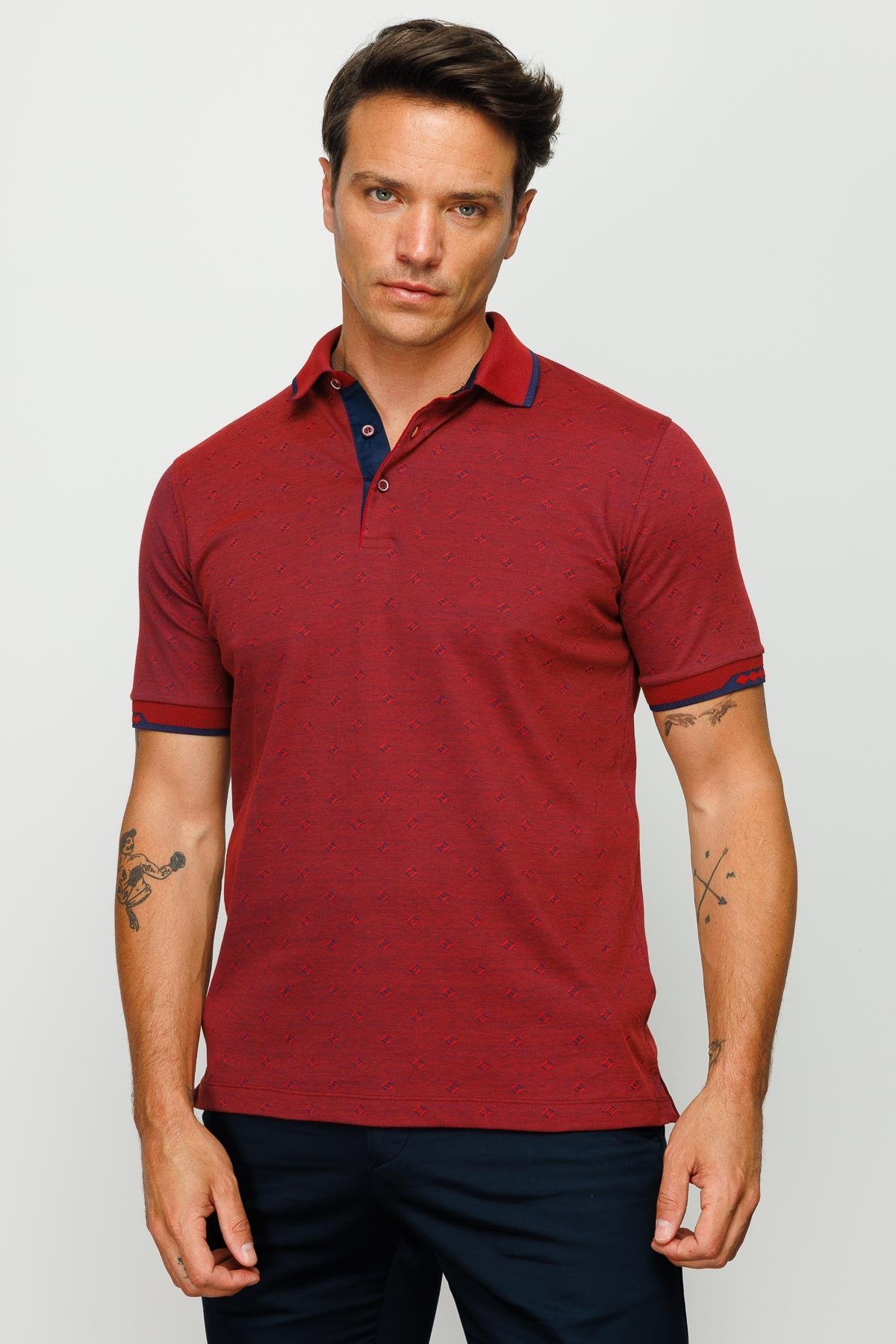 801Erkek Polo Yaka Jakarlı T-shirt Bordo