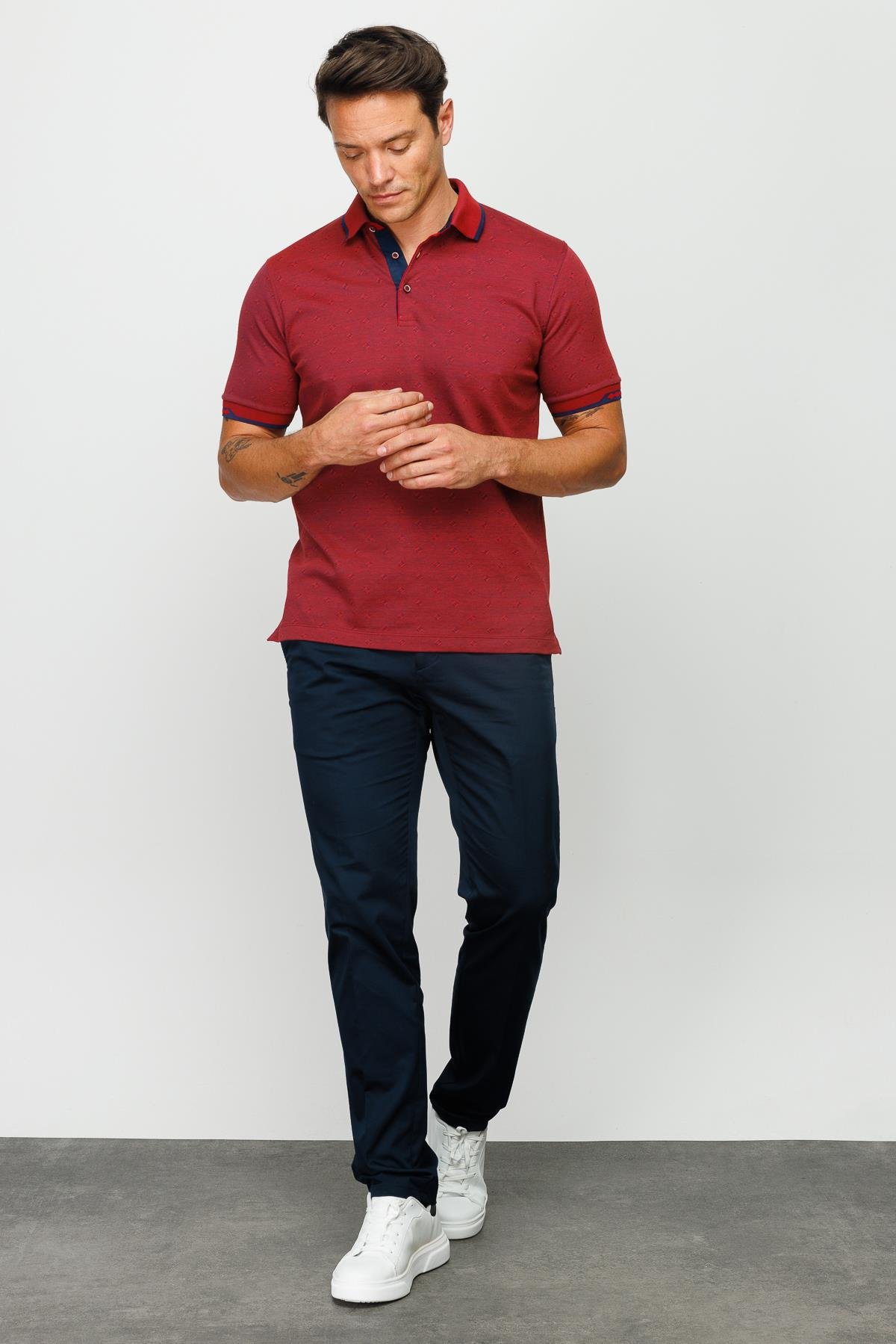 801Erkek Polo Yaka Jakarlı T-shirt Bordo