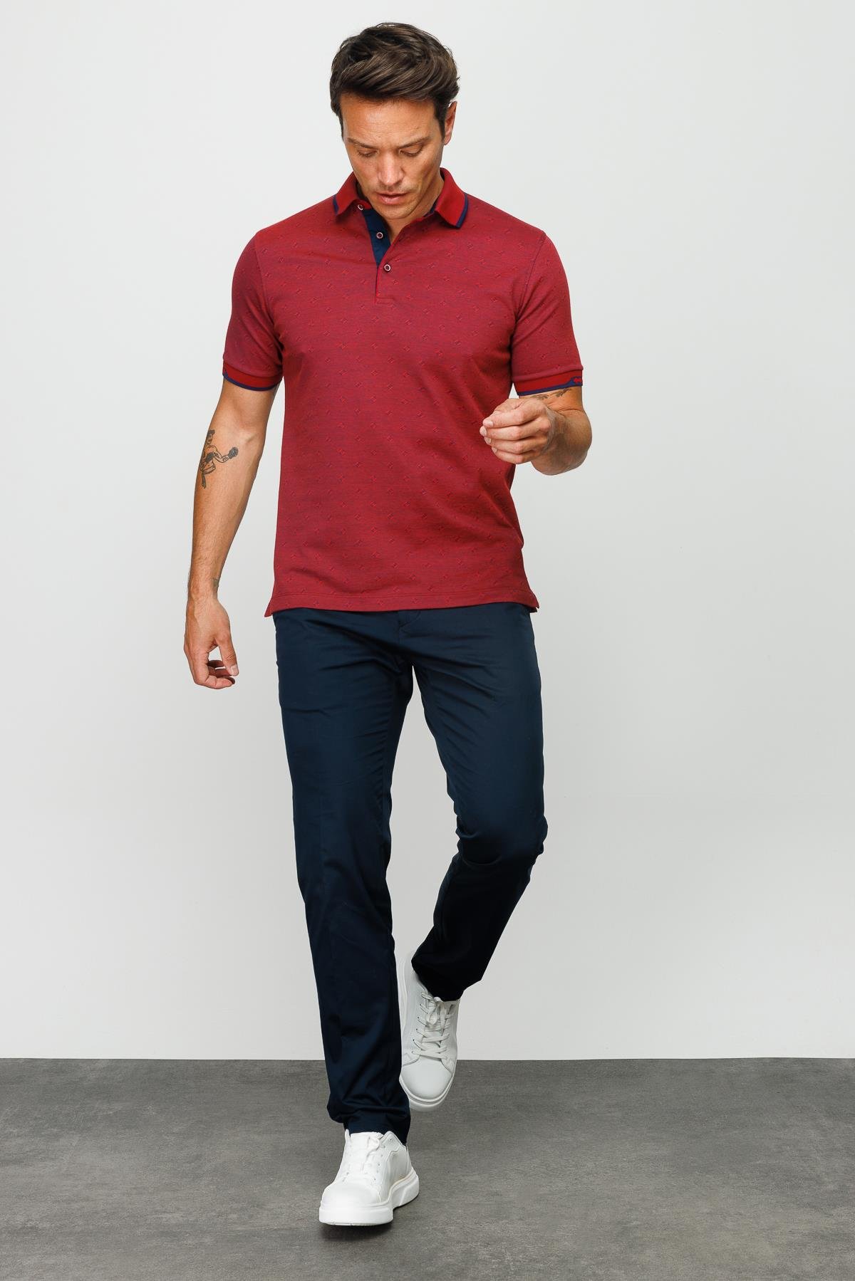 801Erkek Polo Yaka Jakarlı T-shirt Bordo