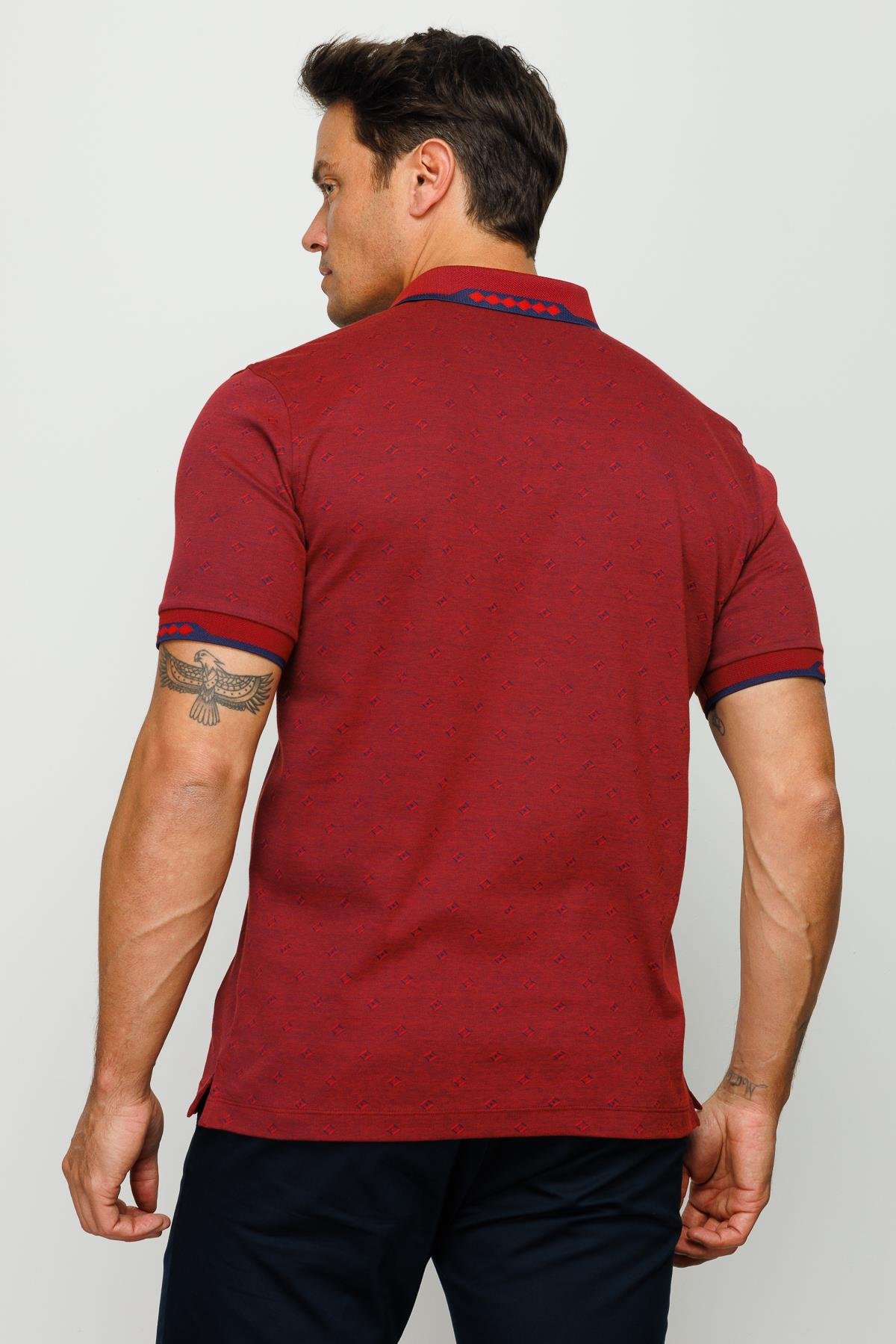 801Erkek Polo Yaka Jakarlı T-shirt Bordo