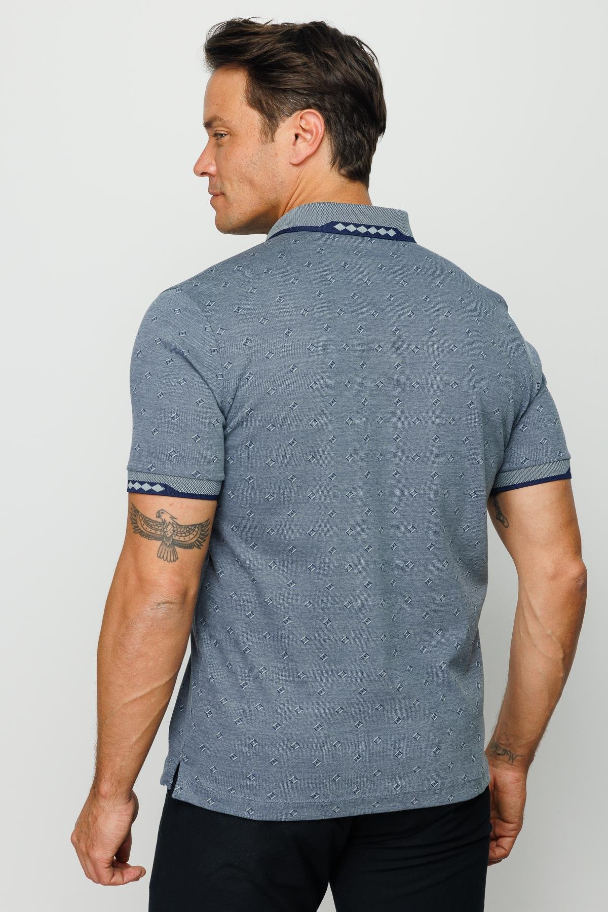 801Erkek Polo Yaka Jakarlı T-shirt Füme