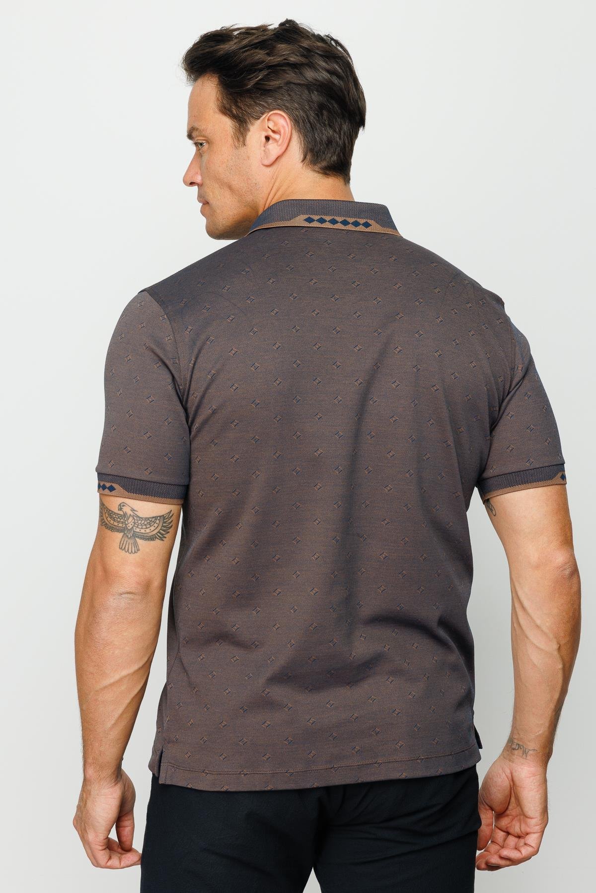 801Erkek Polo Yaka Jakarlı T-shirt Kahve