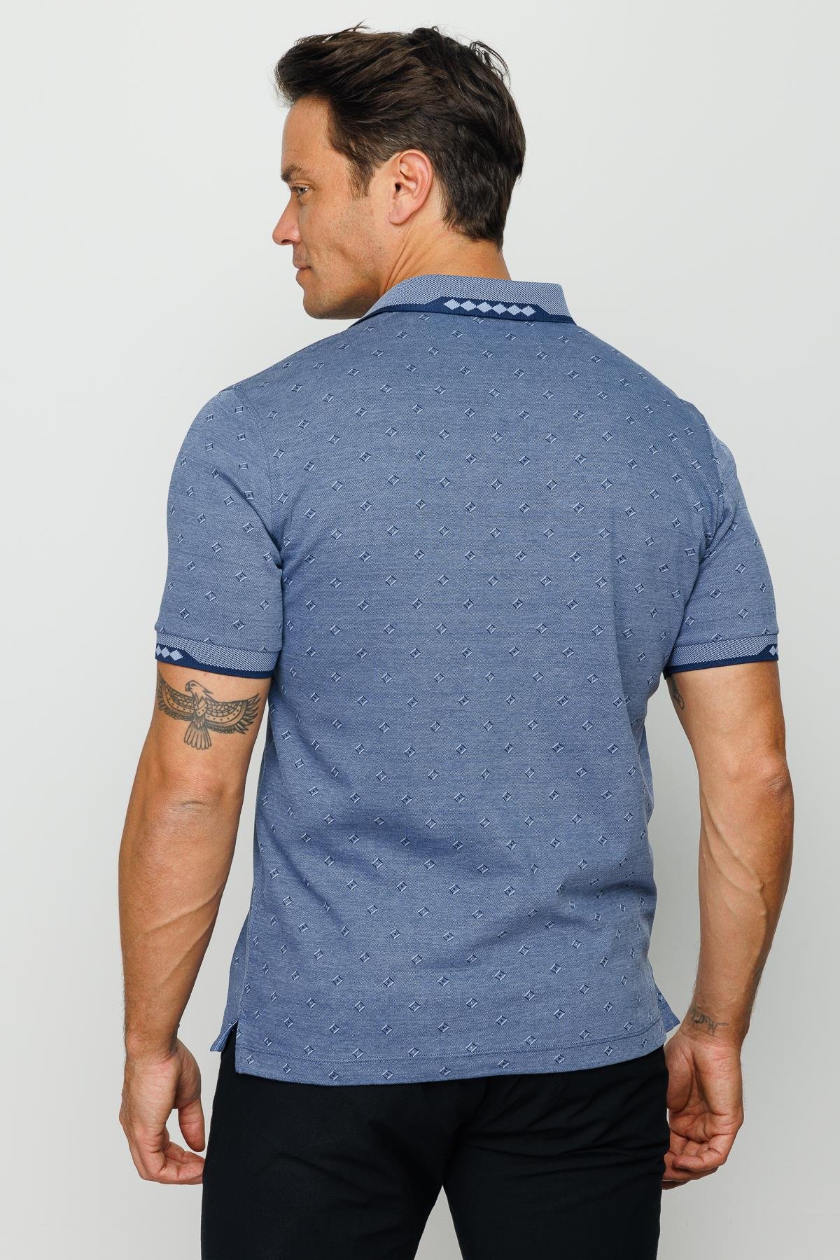 801Erkek Polo Yaka Jakarlı T-shirt Lacivert