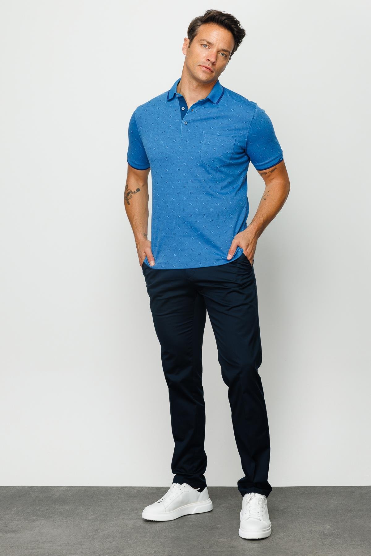 801Erkek Polo Yaka Jakarlı T-shirt Saks