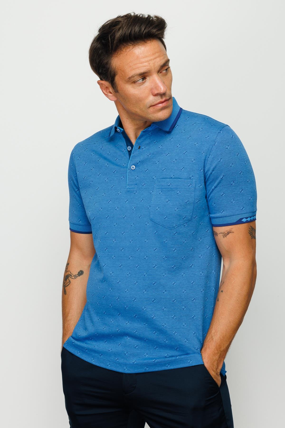 801Erkek Polo Yaka Jakarlı T-shirt Saks